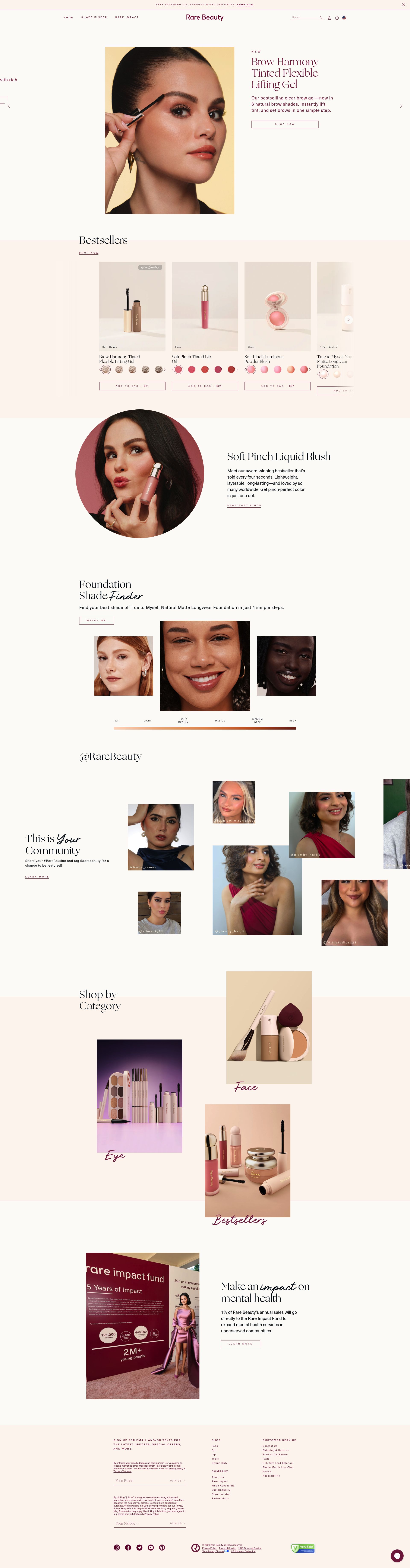 Rare Beauty homepage screenshot