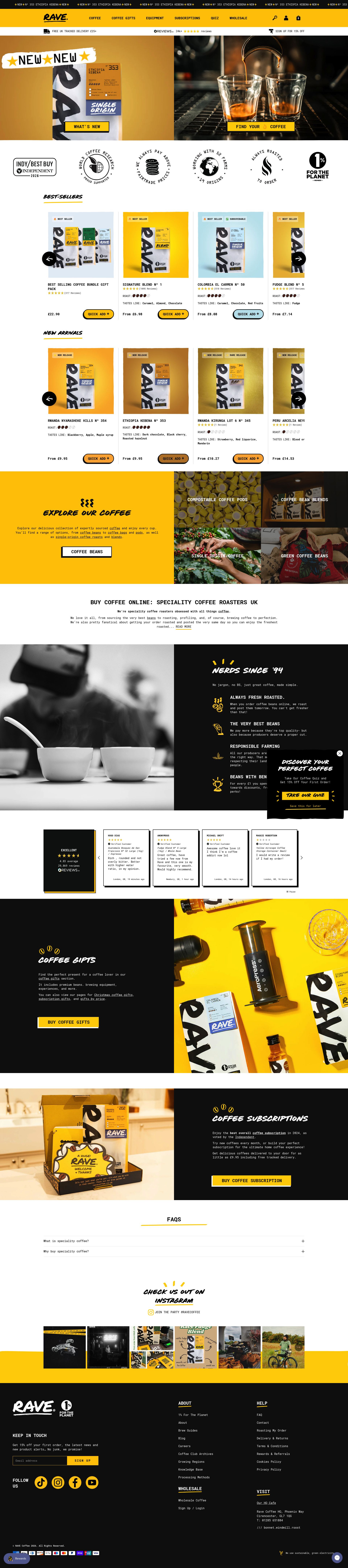 Rave Coffee homepage screenshot