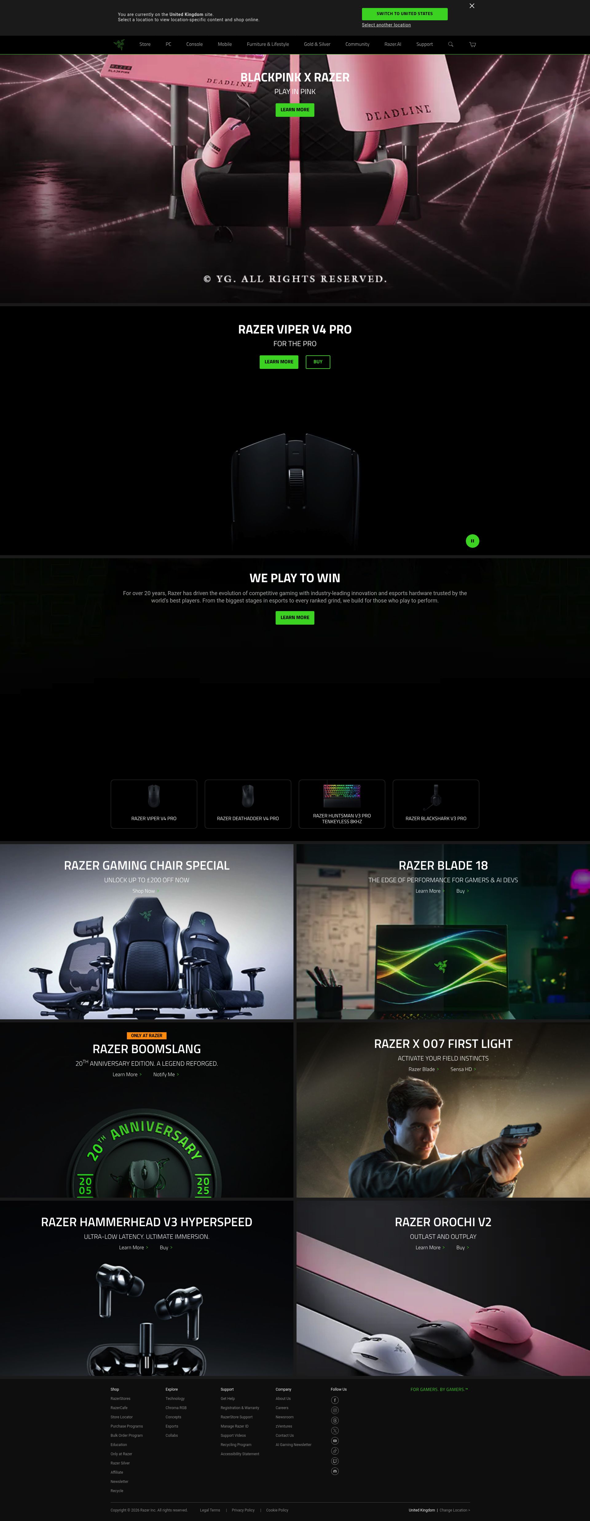 Razer Uk homepage screenshot