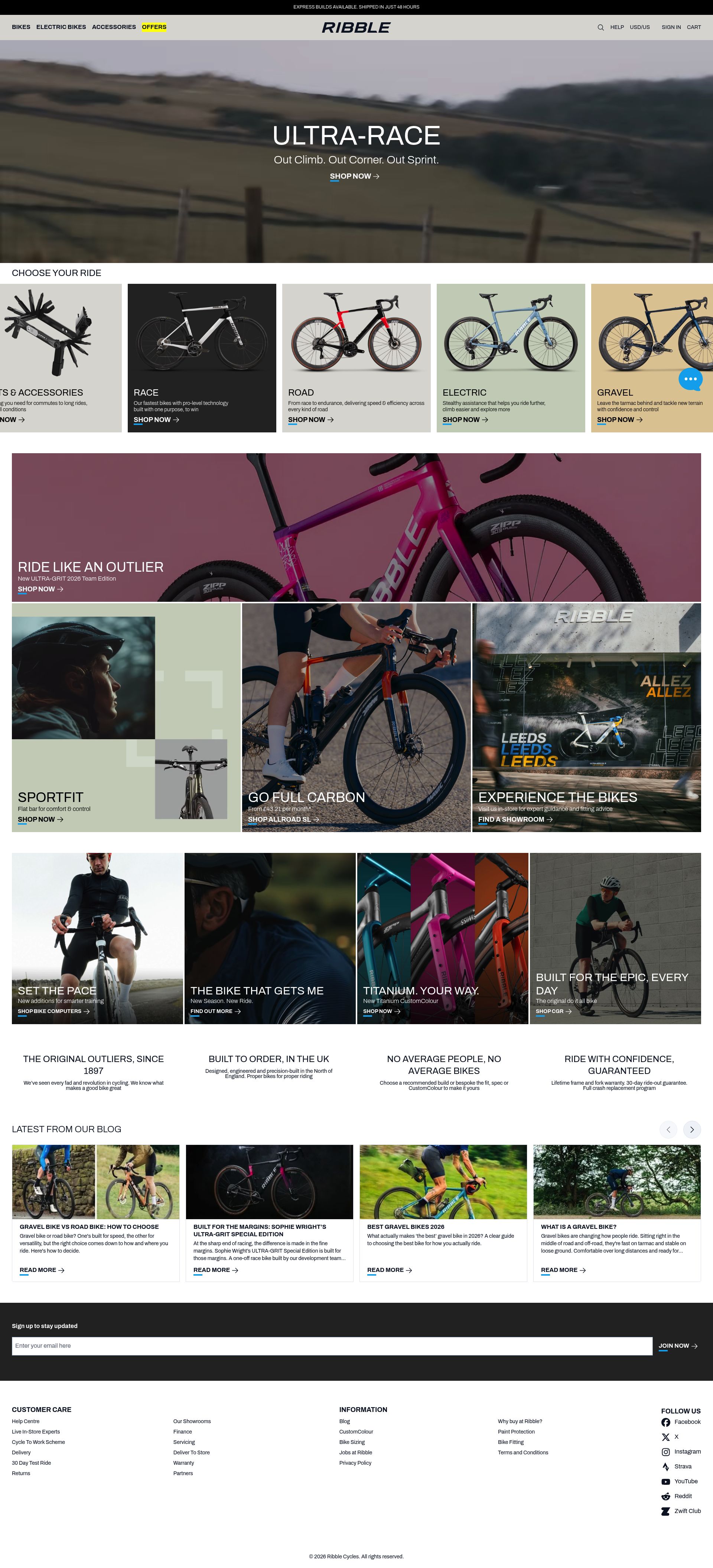 Ribble Cycles homepage screenshot