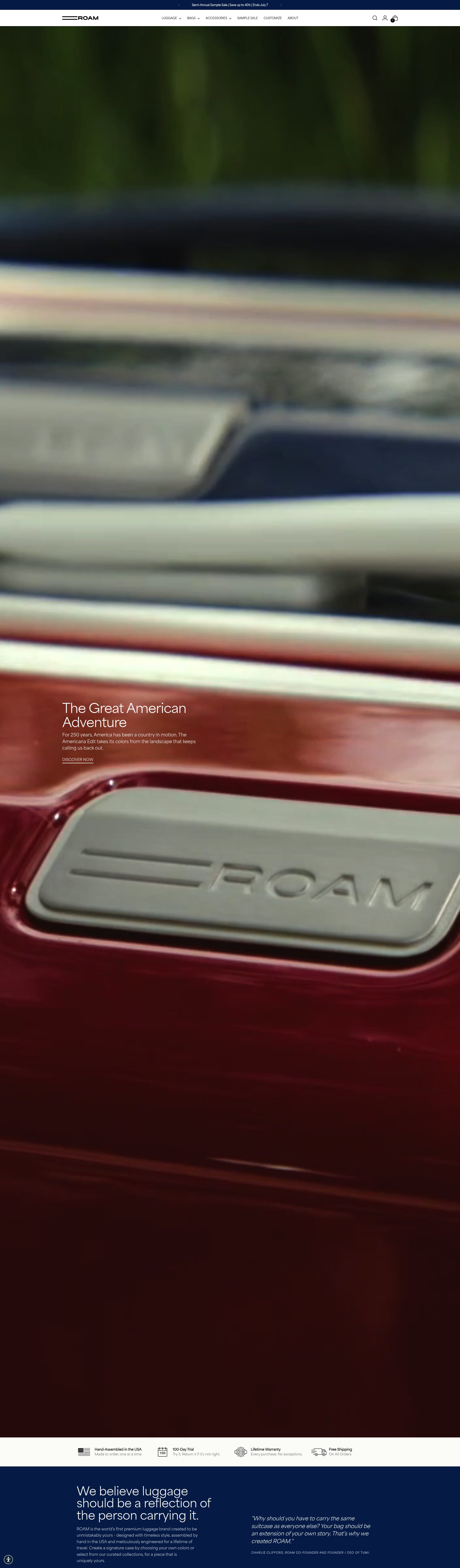 ROAM Luggage homepage