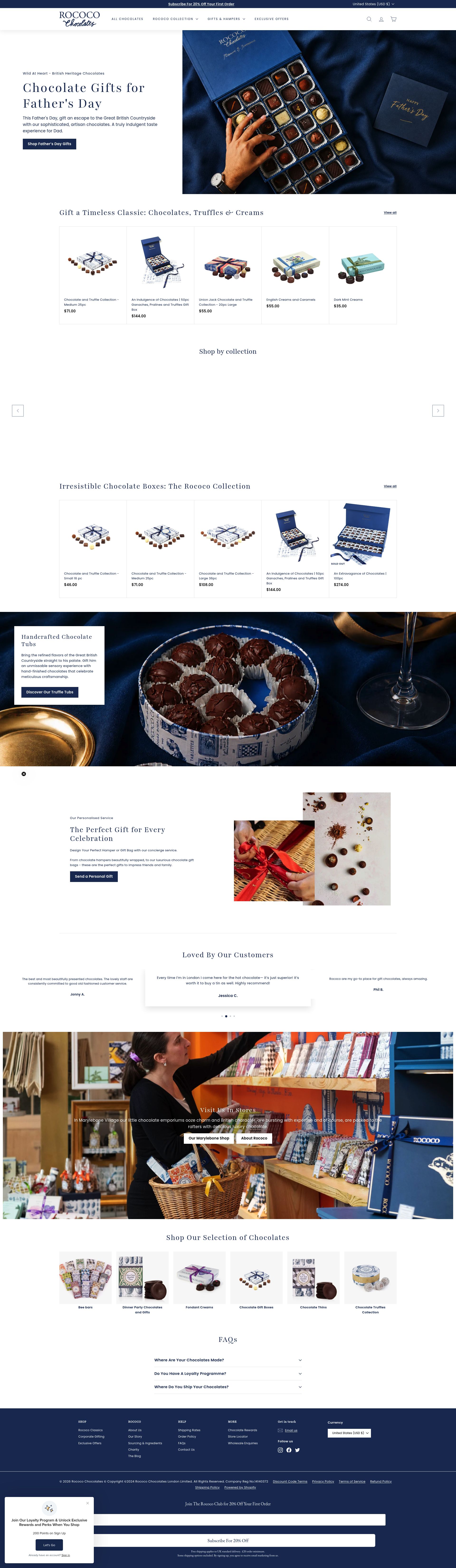 Rococo Chocolates homepage screenshot