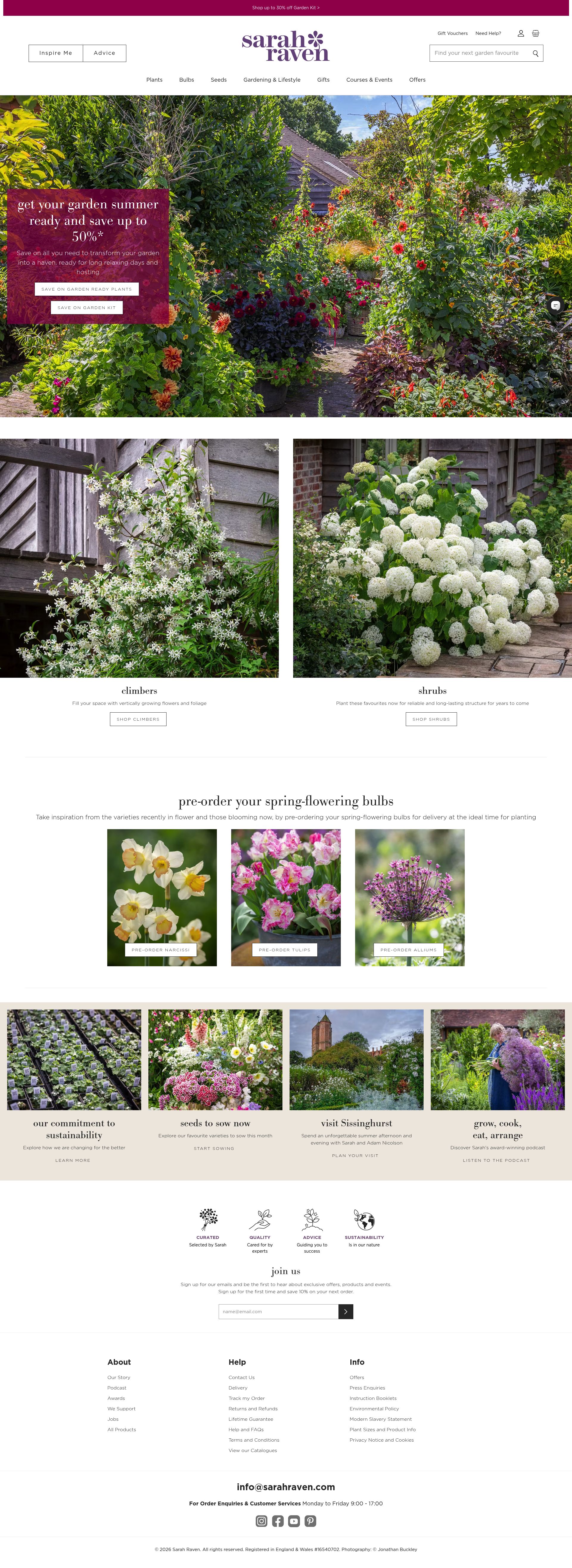 Sarah Raven homepage screenshot
