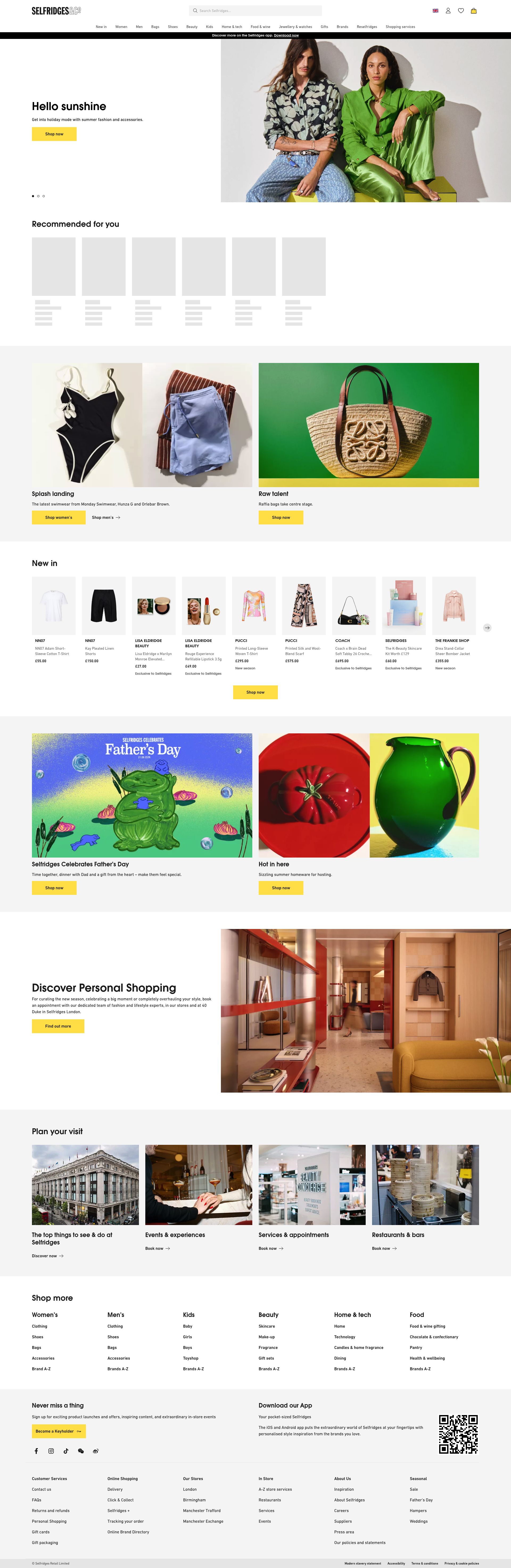Selfridges homepage screenshot