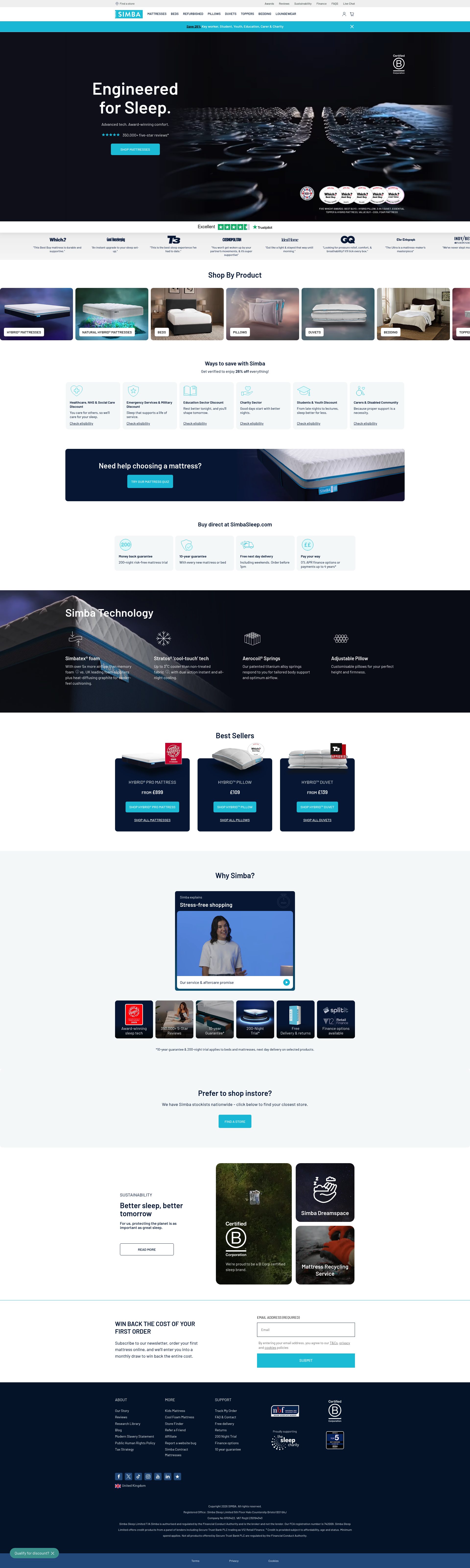Simba Sleep homepage