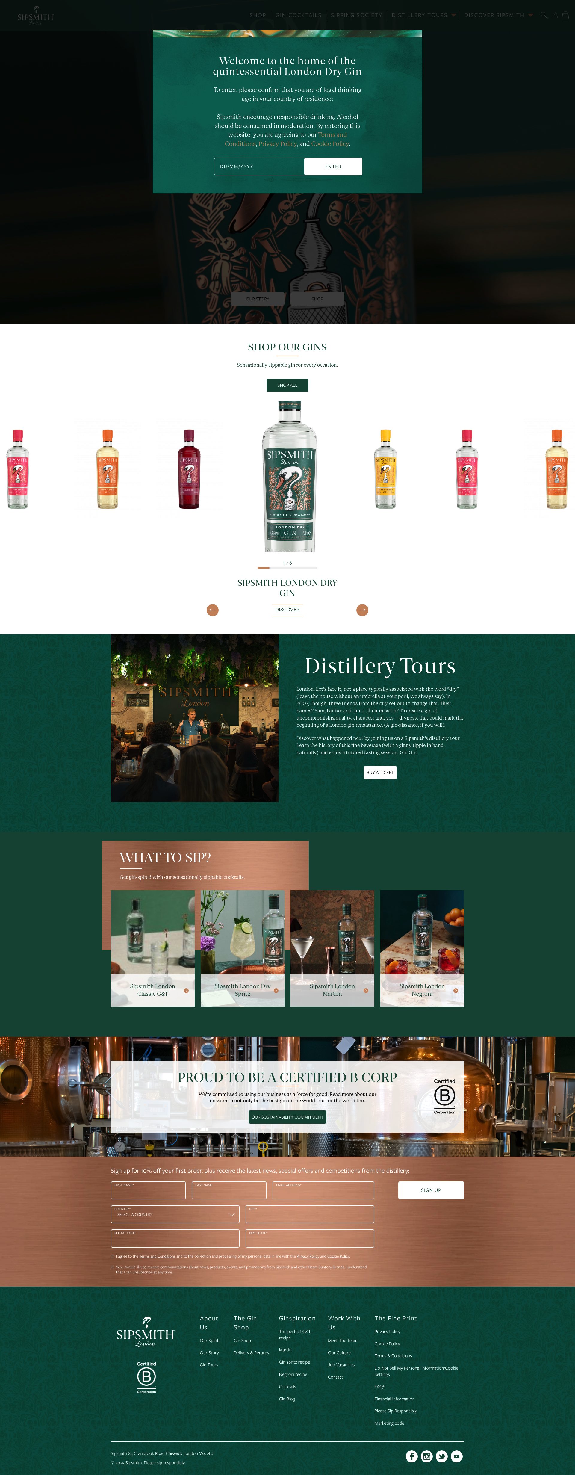 Sipsmith homepage
