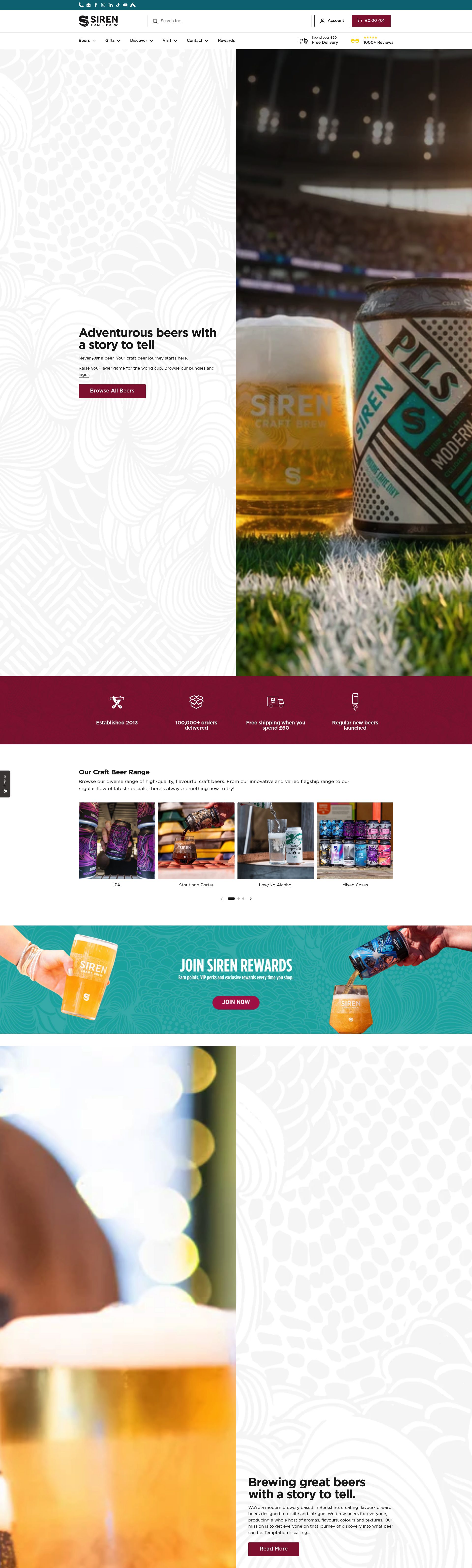 Siren Craft Brew homepage screenshot