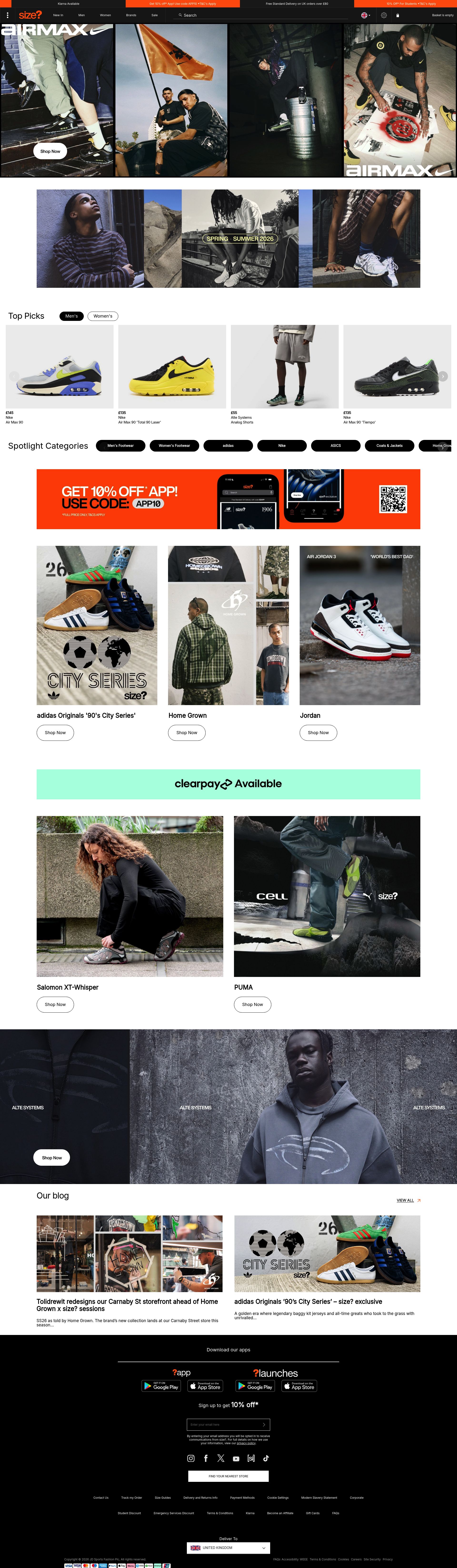 Size homepage screenshot