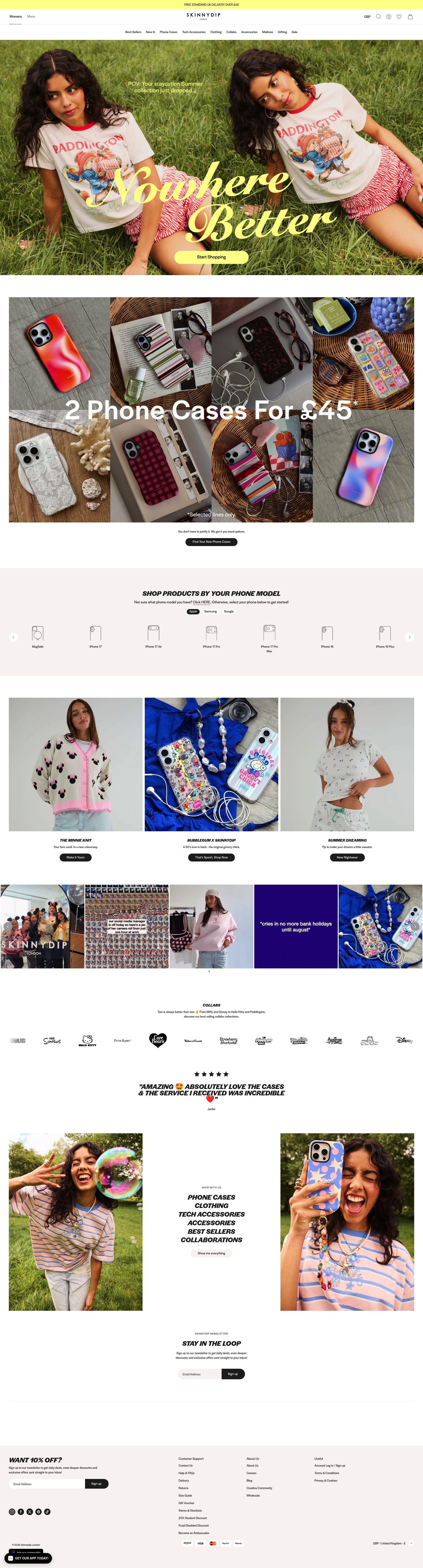 Skinnydip London homepage screenshot