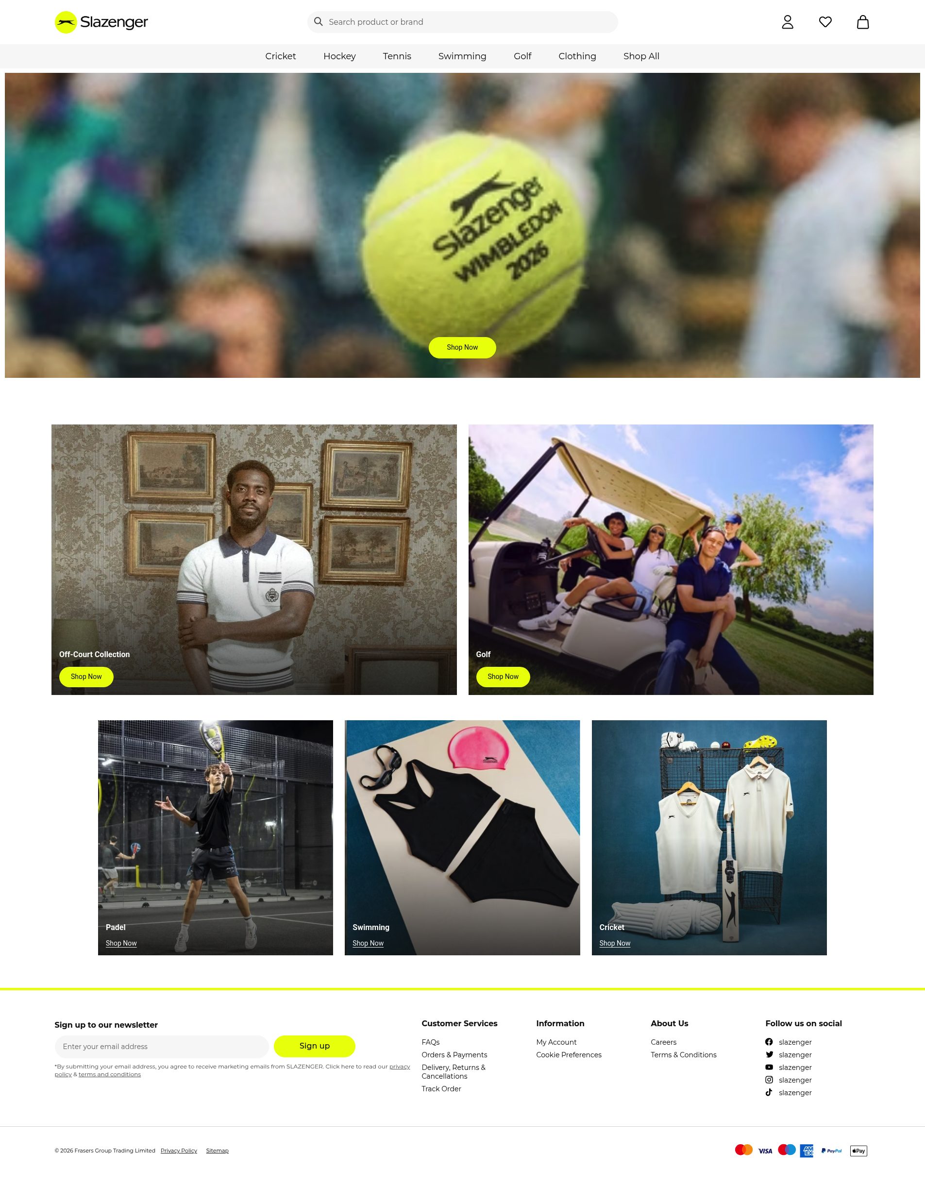 Slazenger homepage