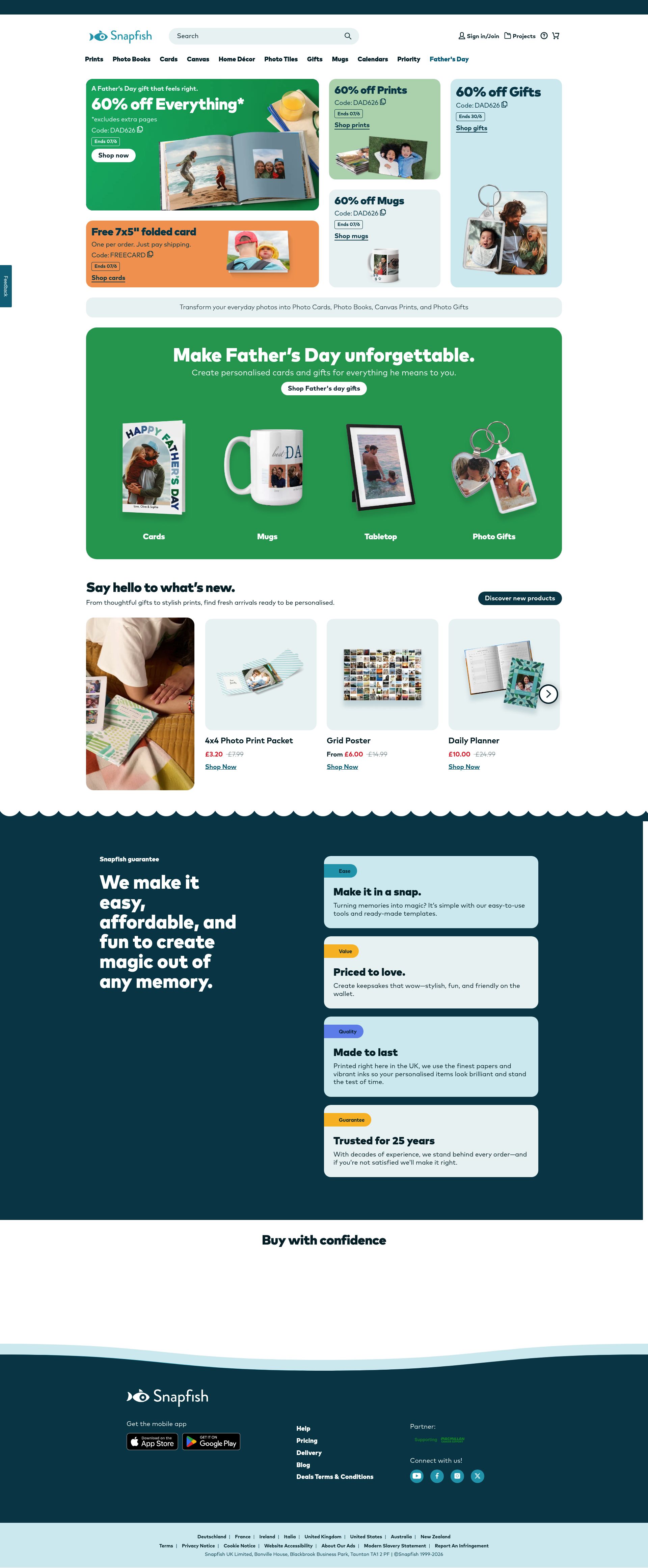 Snapfish Uk homepage screenshot