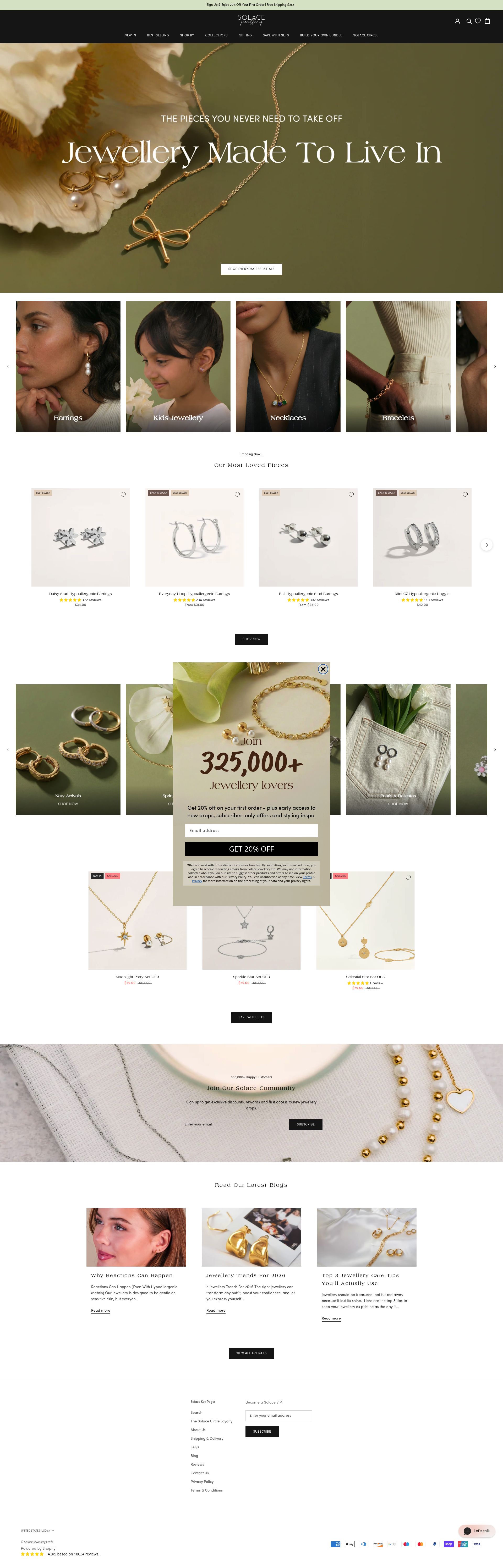 Solace London Jewellery homepage screenshot