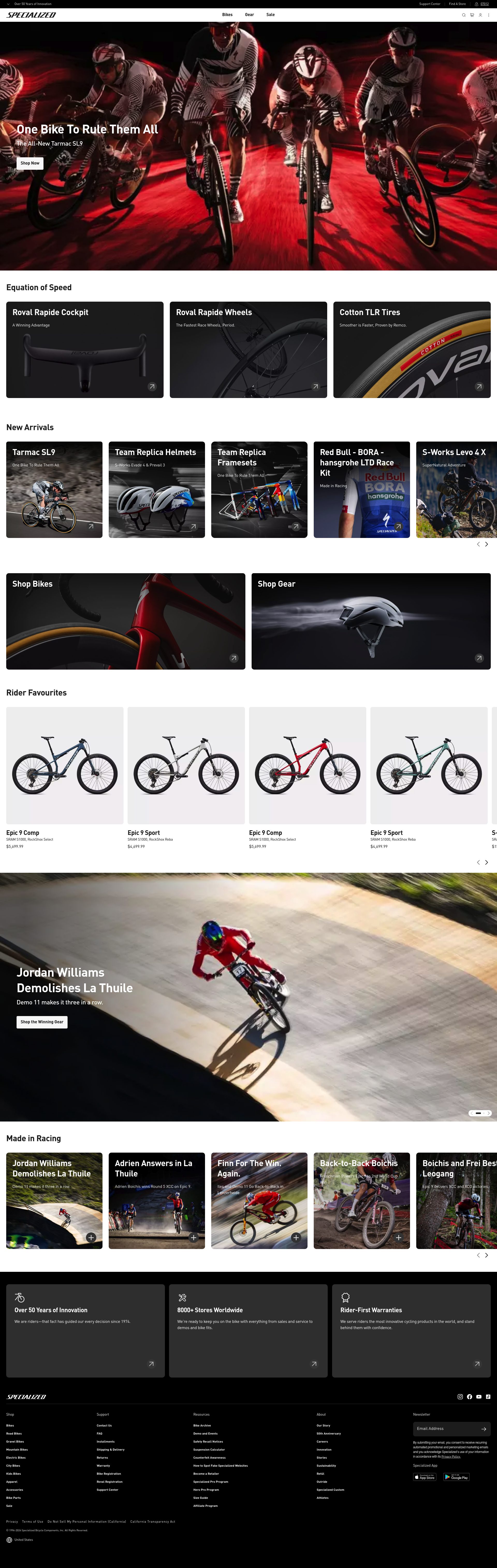 Specialized homepage
