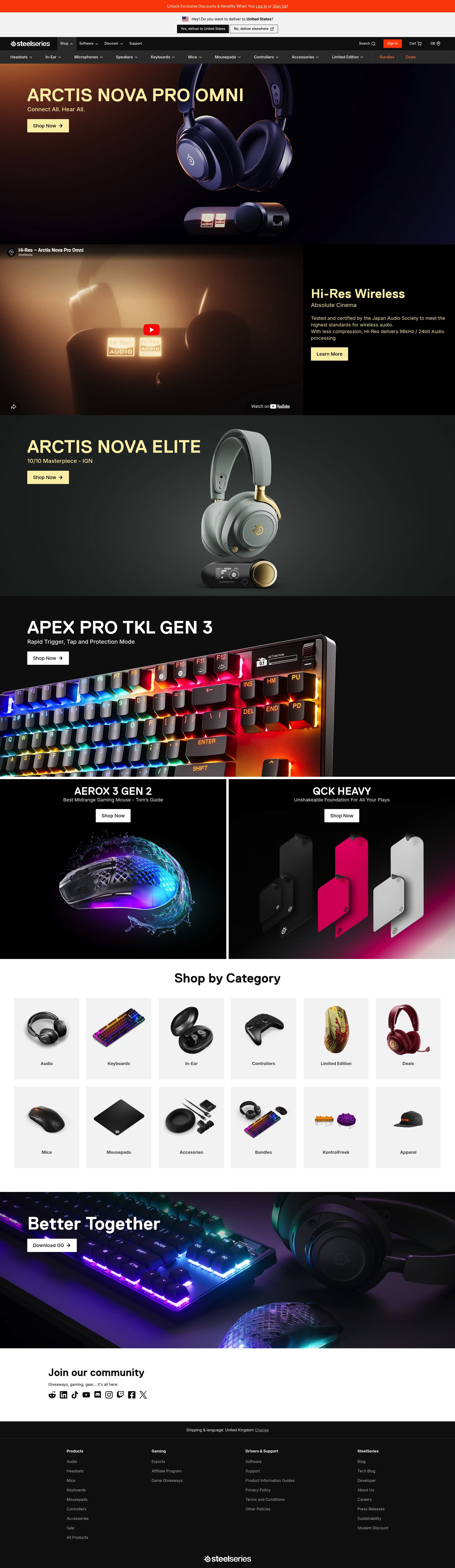 Steelseries Uk homepage screenshot