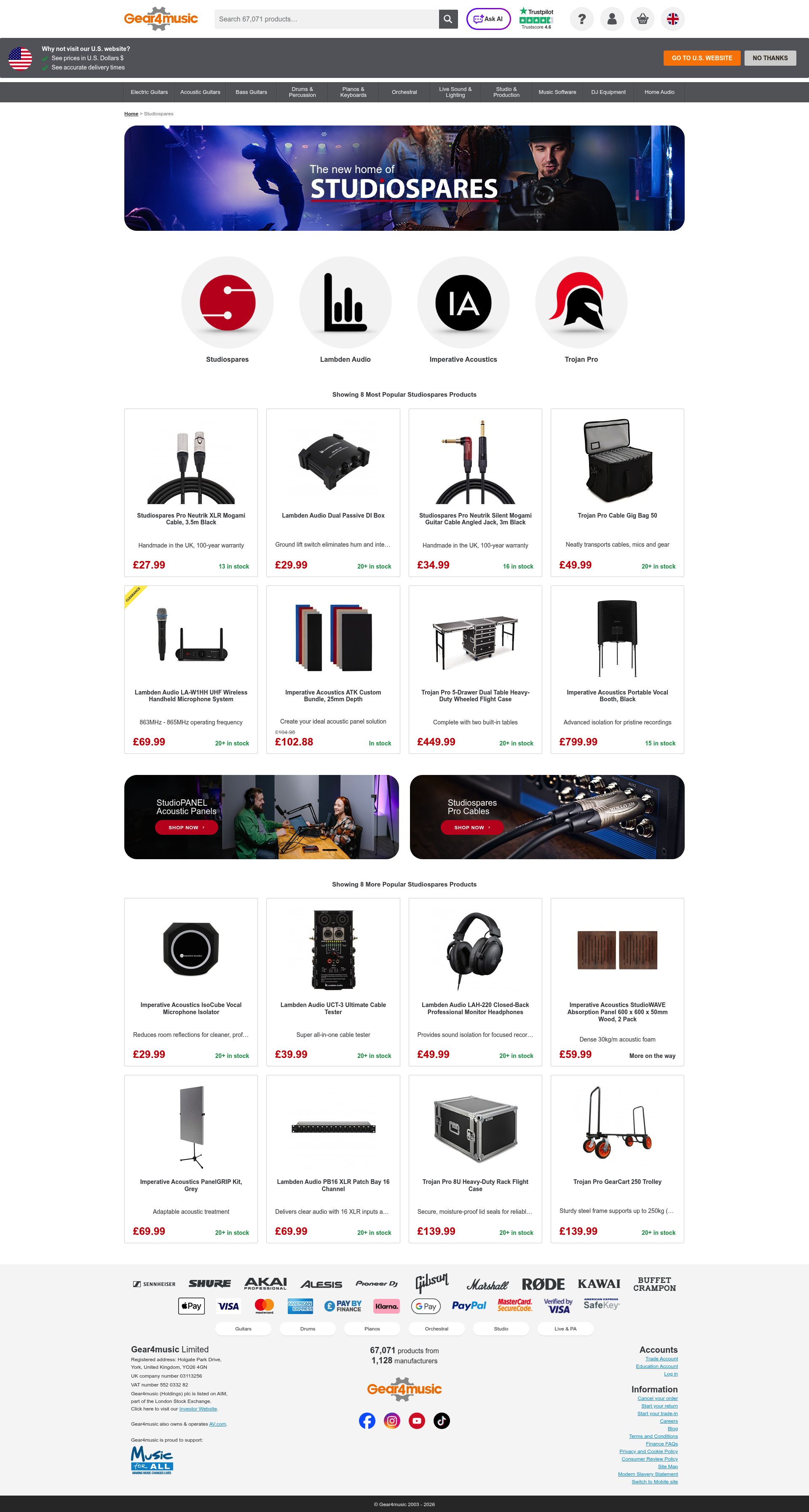 Studiospares homepage screenshot