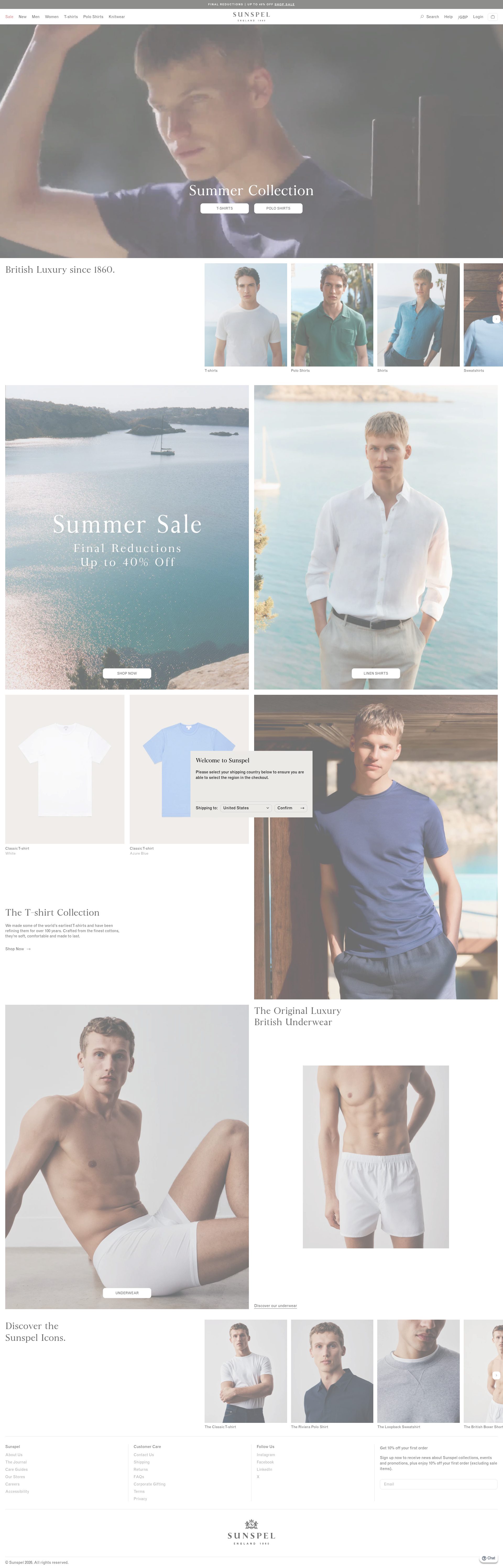 Sunspel homepage screenshot