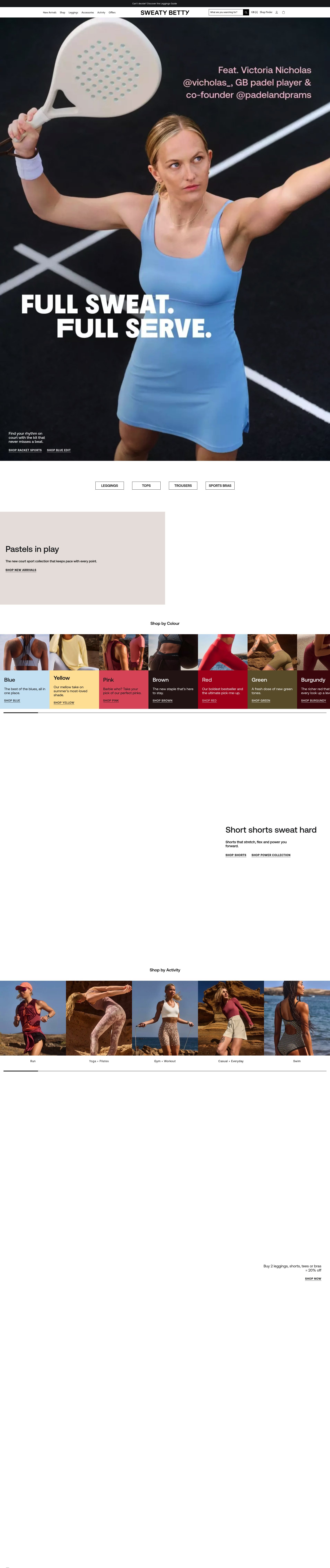 Sweaty Betty homepage screenshot