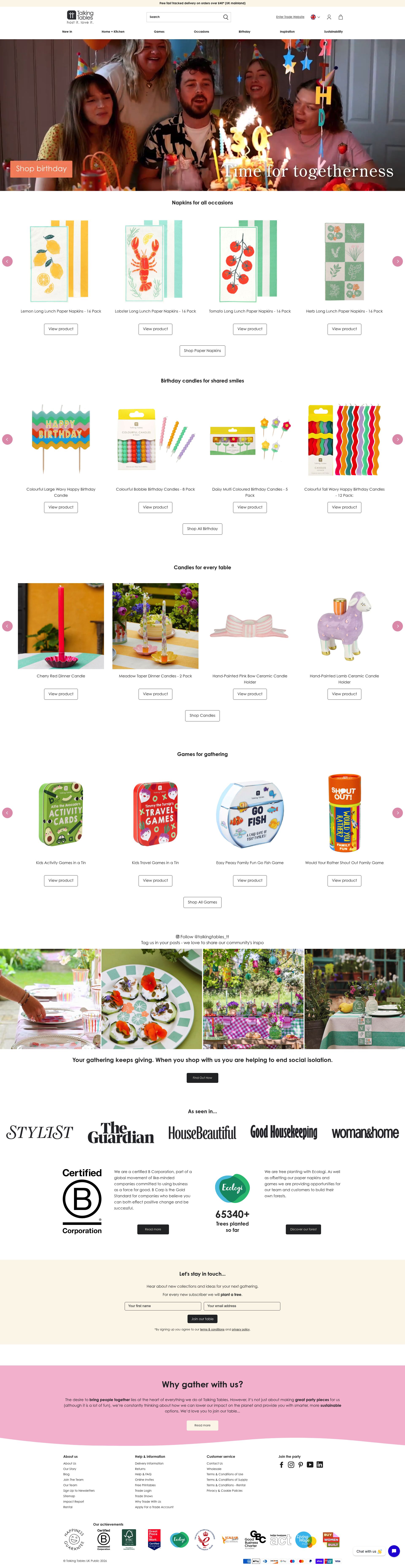 Talking Tables homepage screenshot