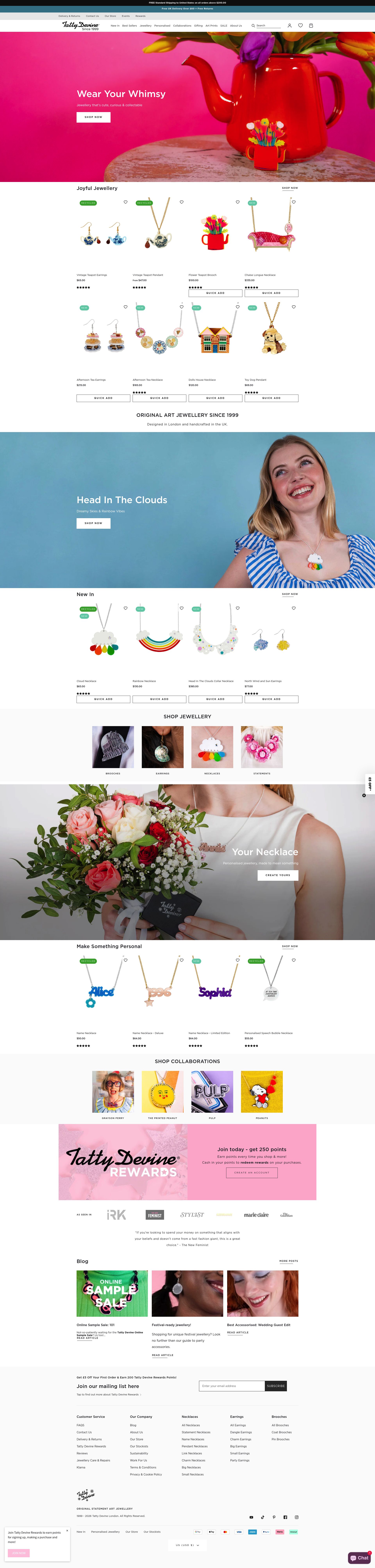 Tatty Devine homepage screenshot