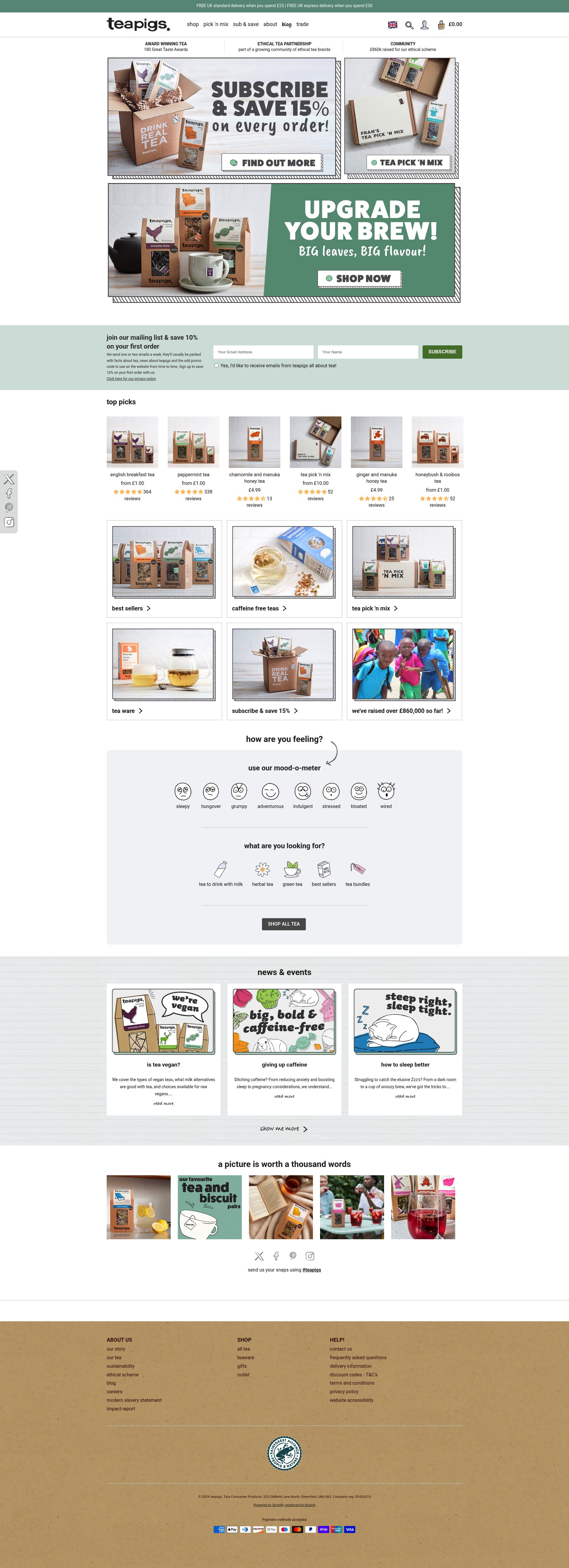 Teapigs homepage screenshot