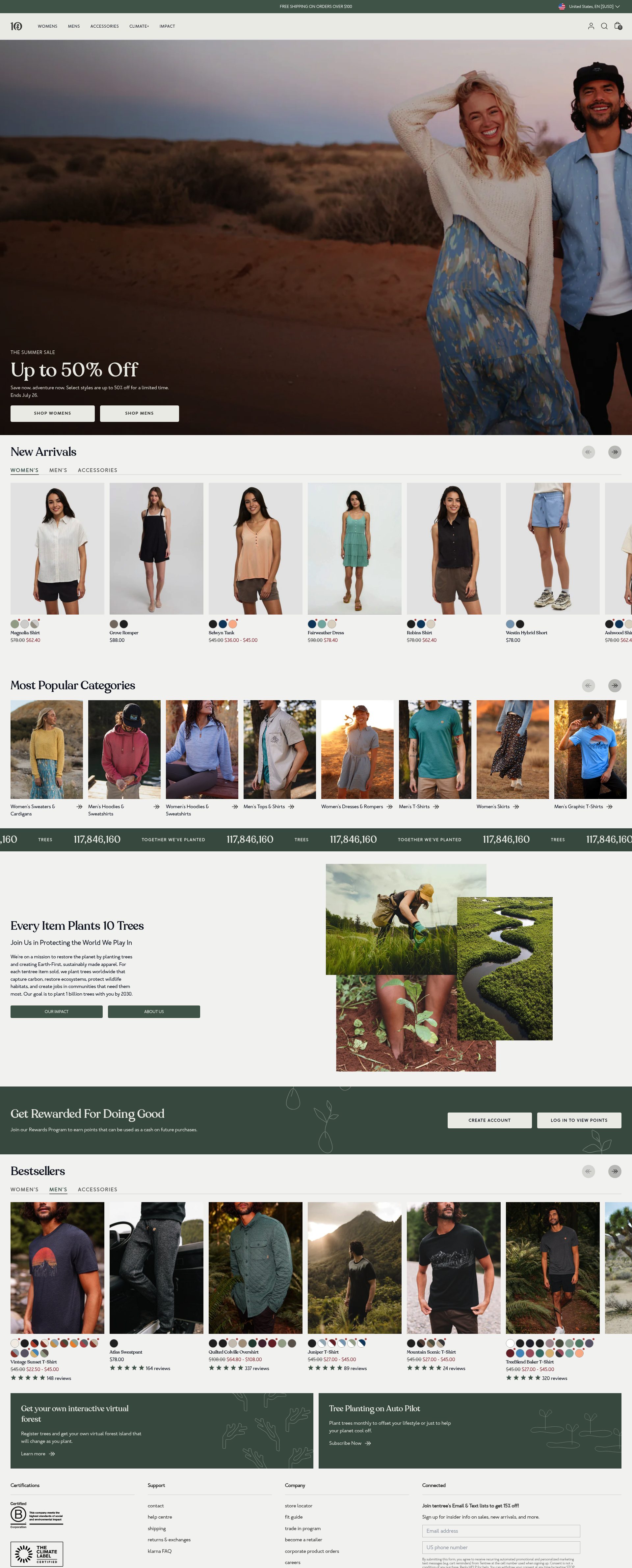 Tentree homepage screenshot