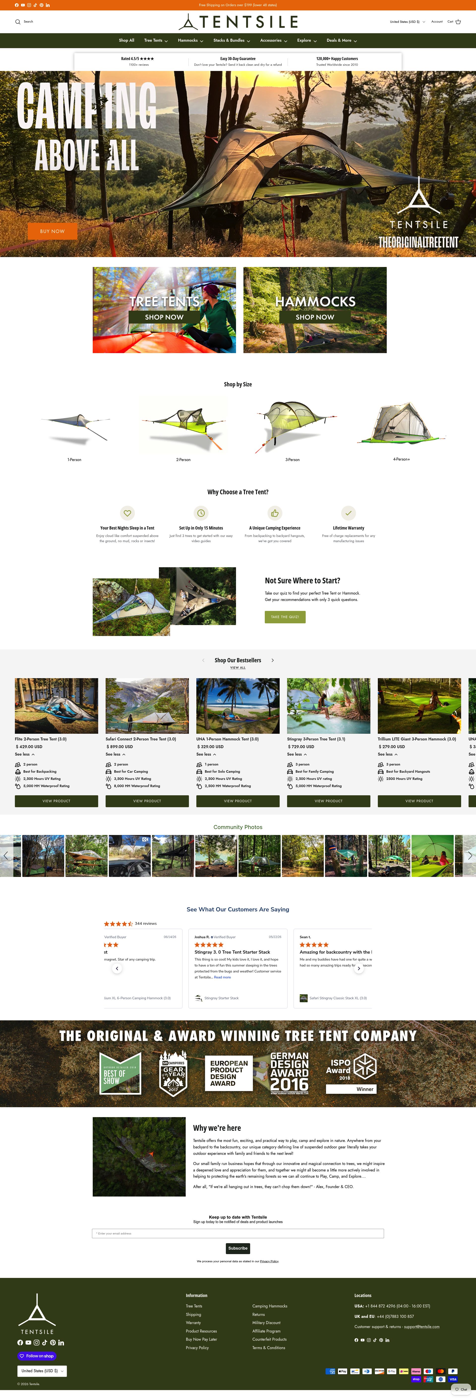 Tentsile homepage screenshot