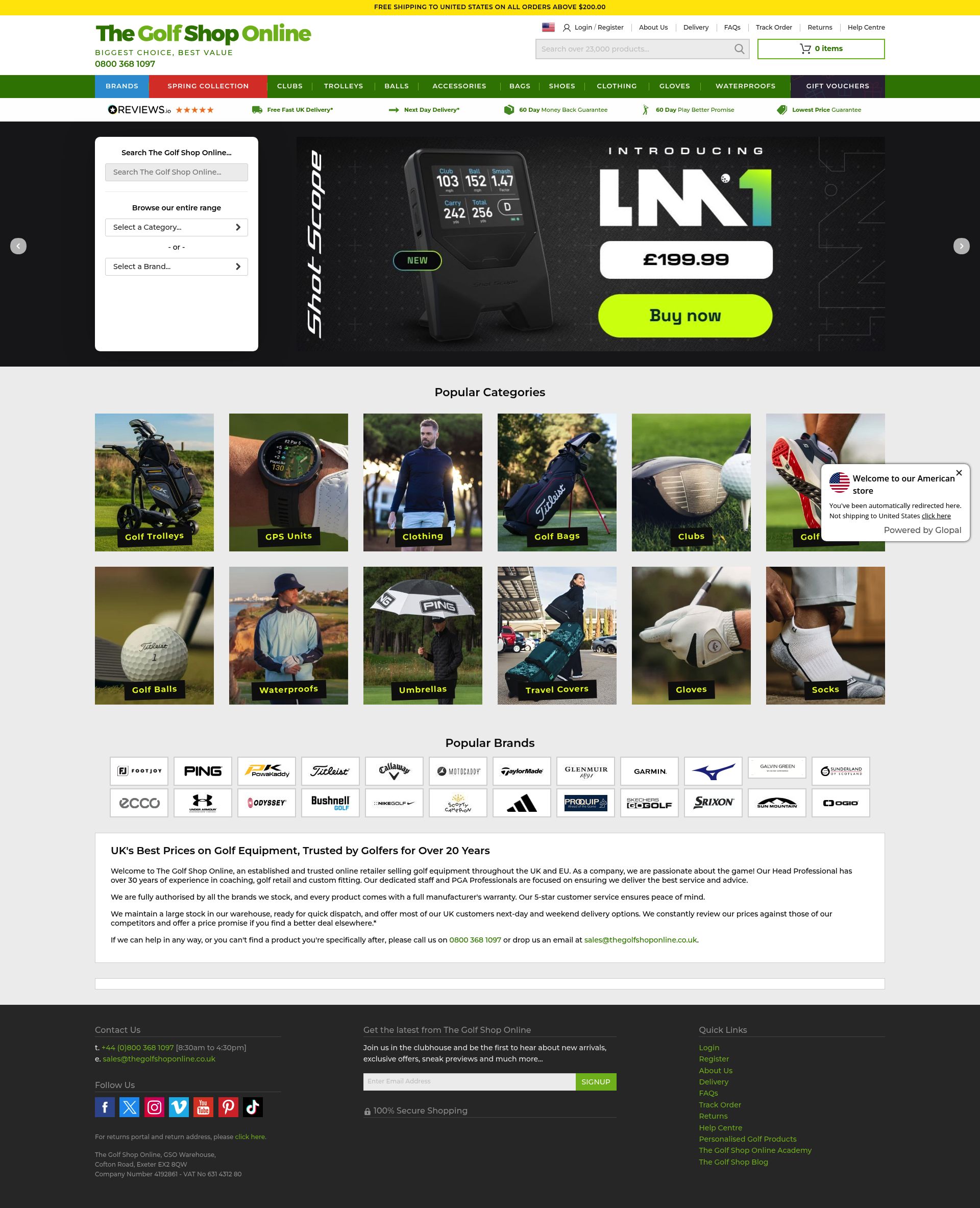The Golf Shop Online homepage screenshot