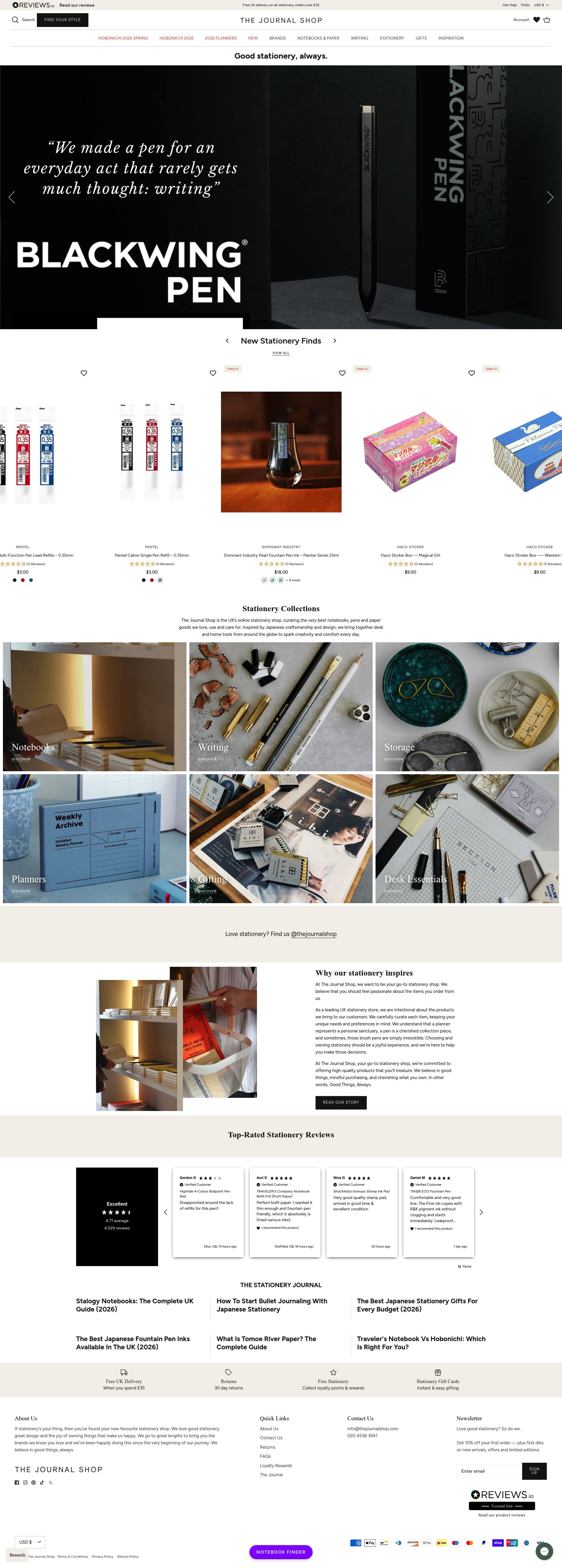 The Journal Shop homepage screenshot