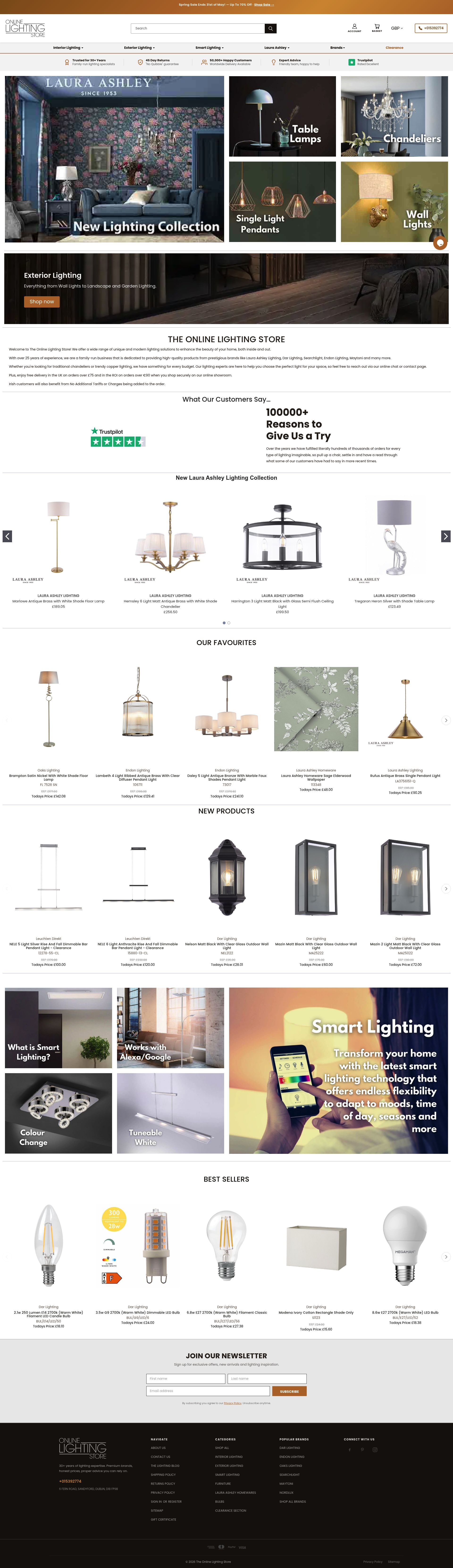 The Online Lighting Store homepage screenshot