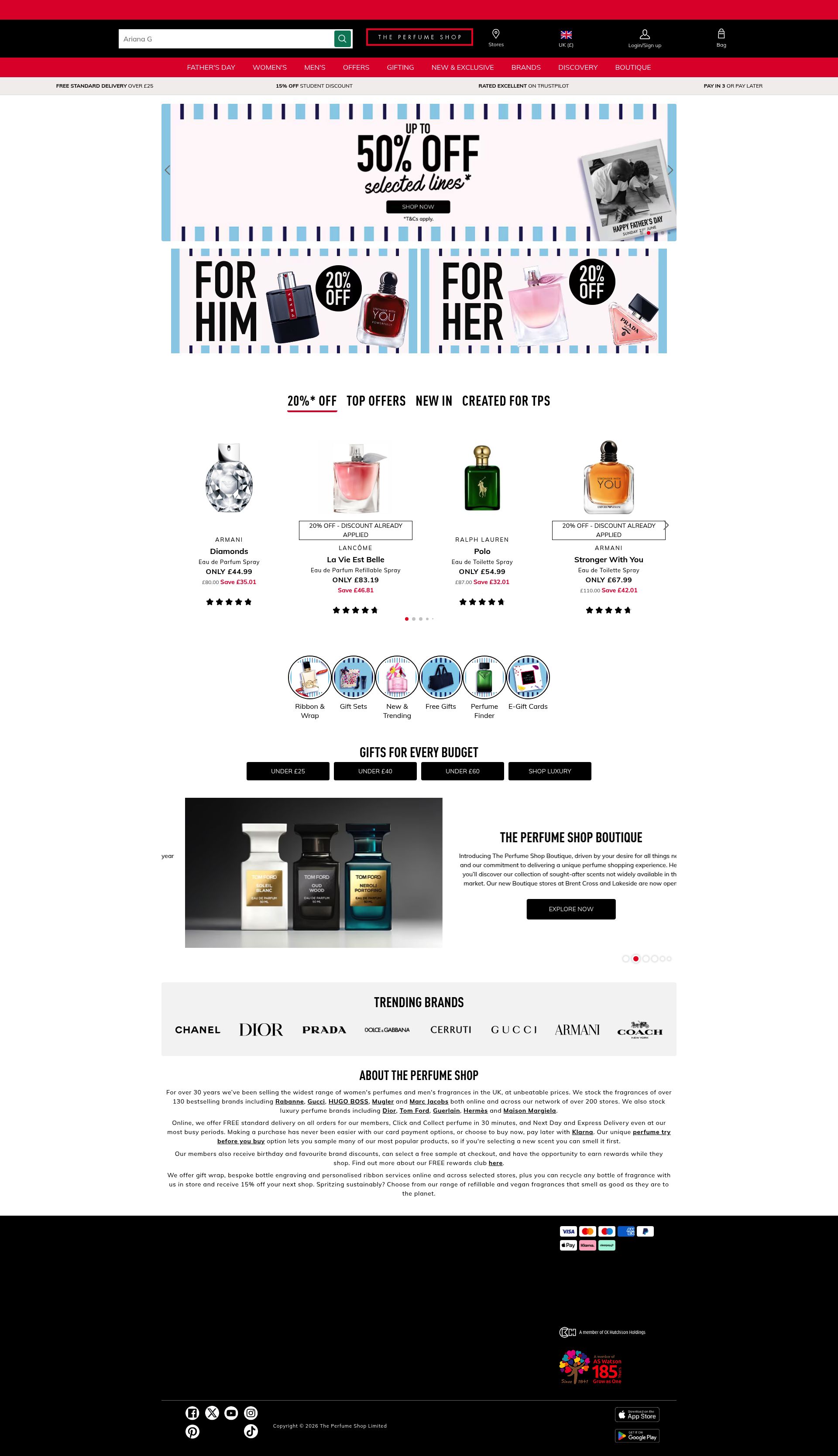 The Perfume Shop homepage screenshot