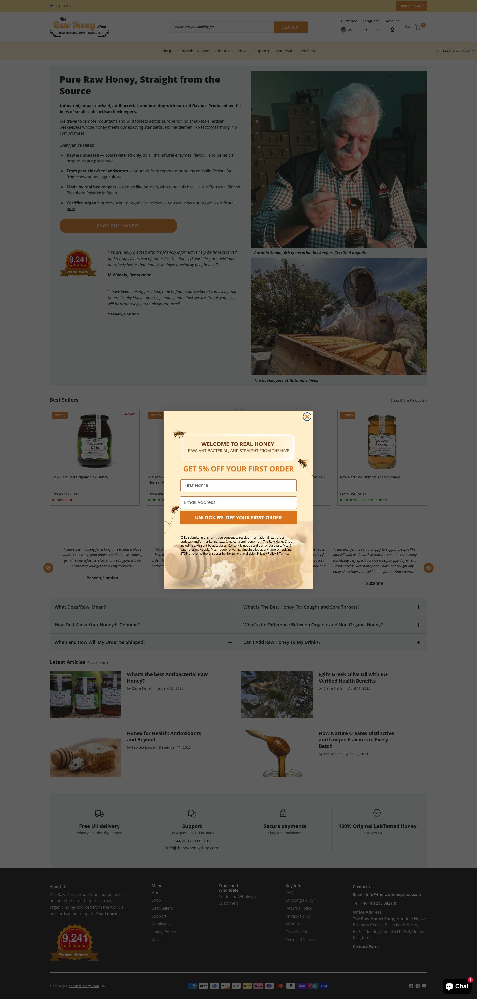 The Raw Honey Shop homepage