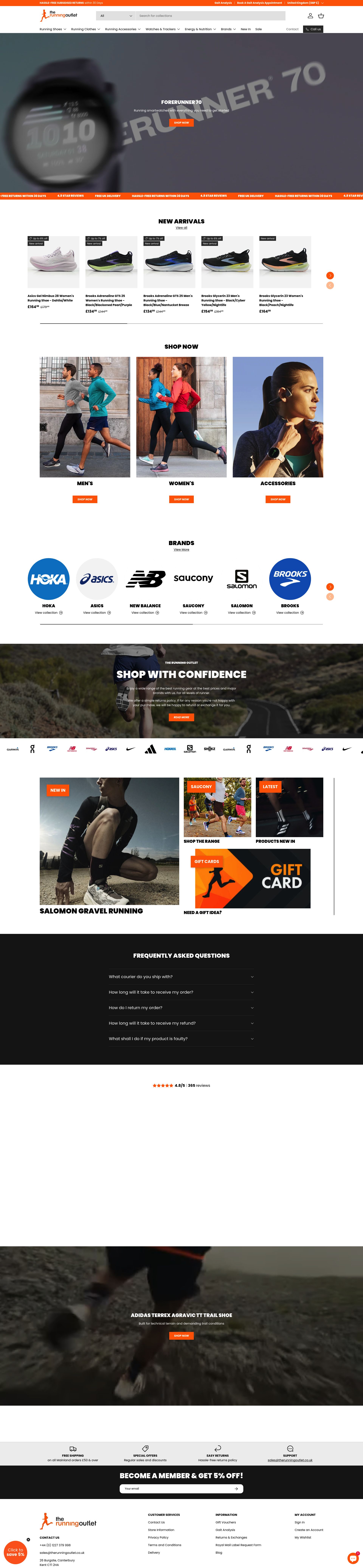 The Running Outlet homepage screenshot