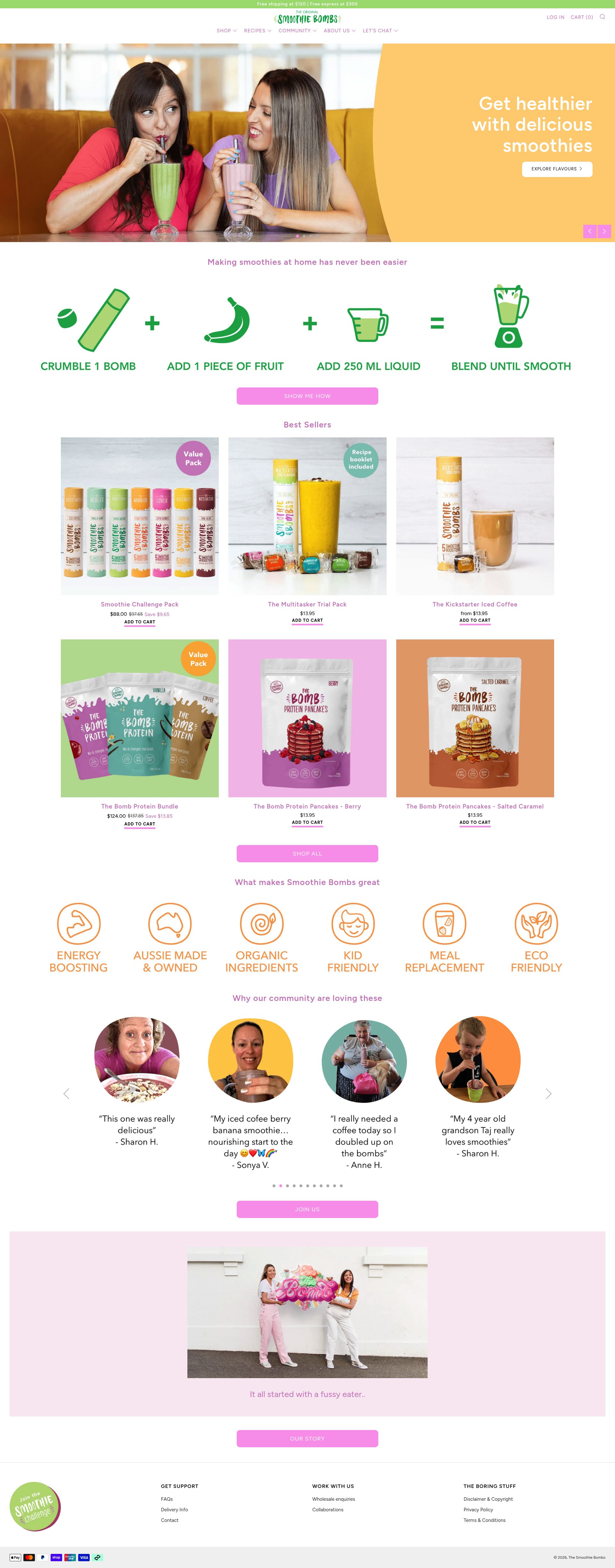 The Smoothie Bombs homepage