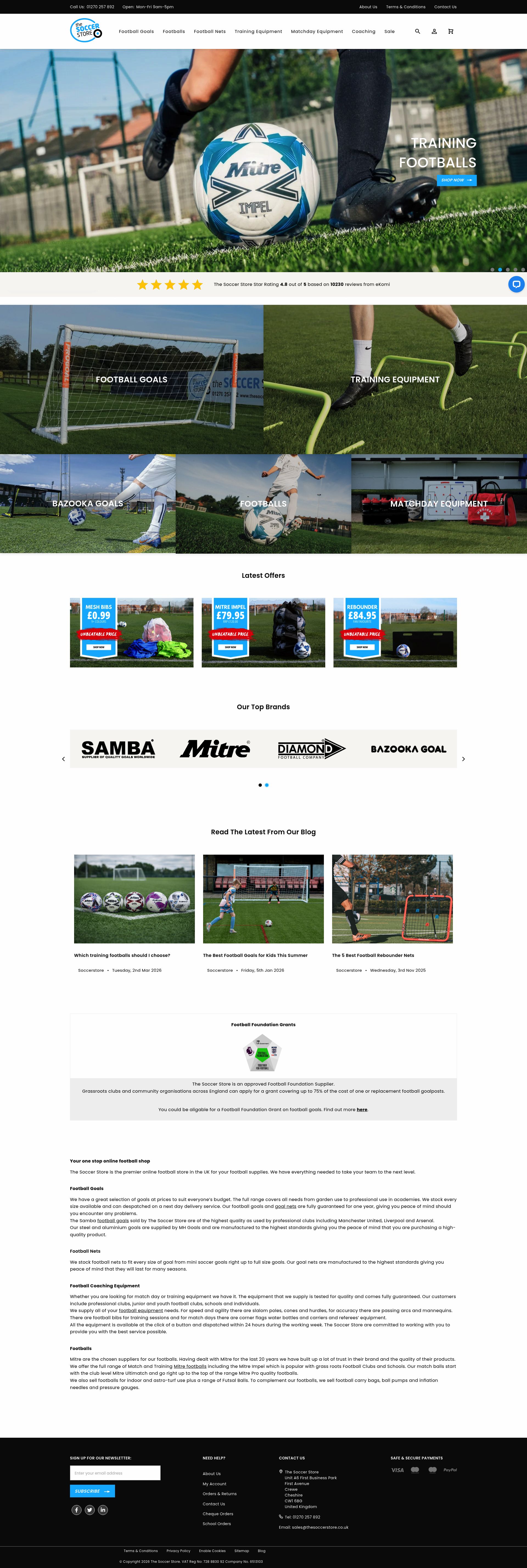 The Soccer Store homepage screenshot