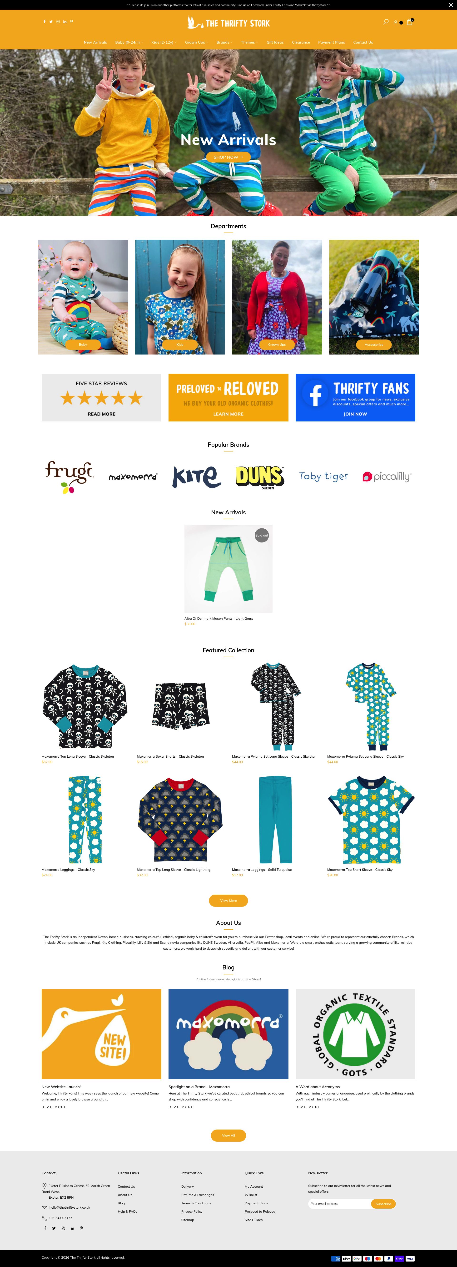 The Thrifty Stork homepage screenshot