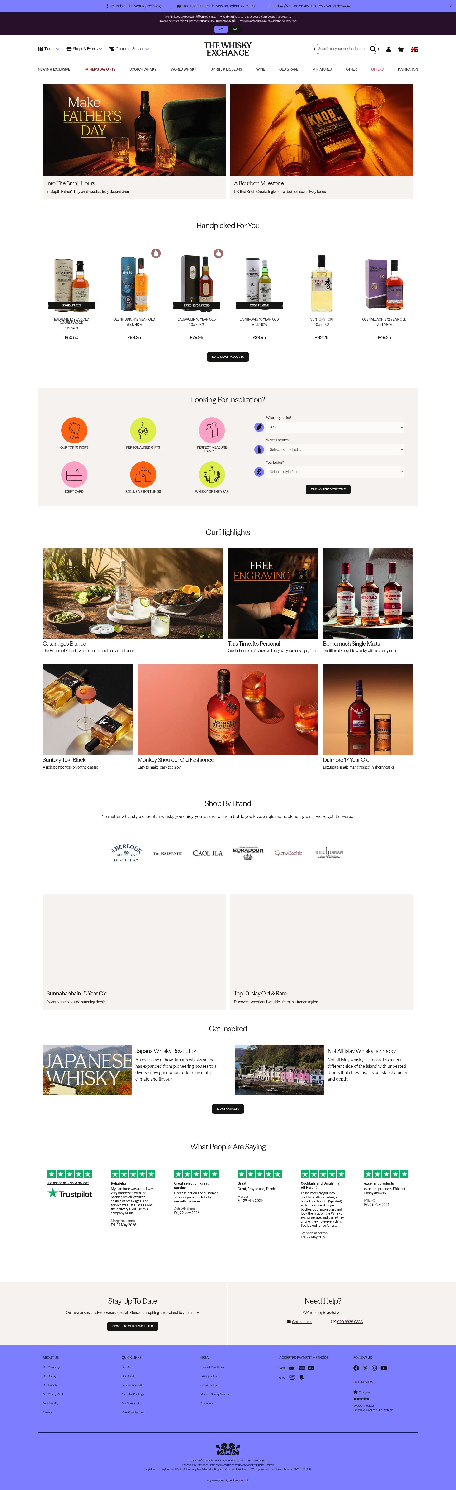 The Whisky Exchange homepage screenshot