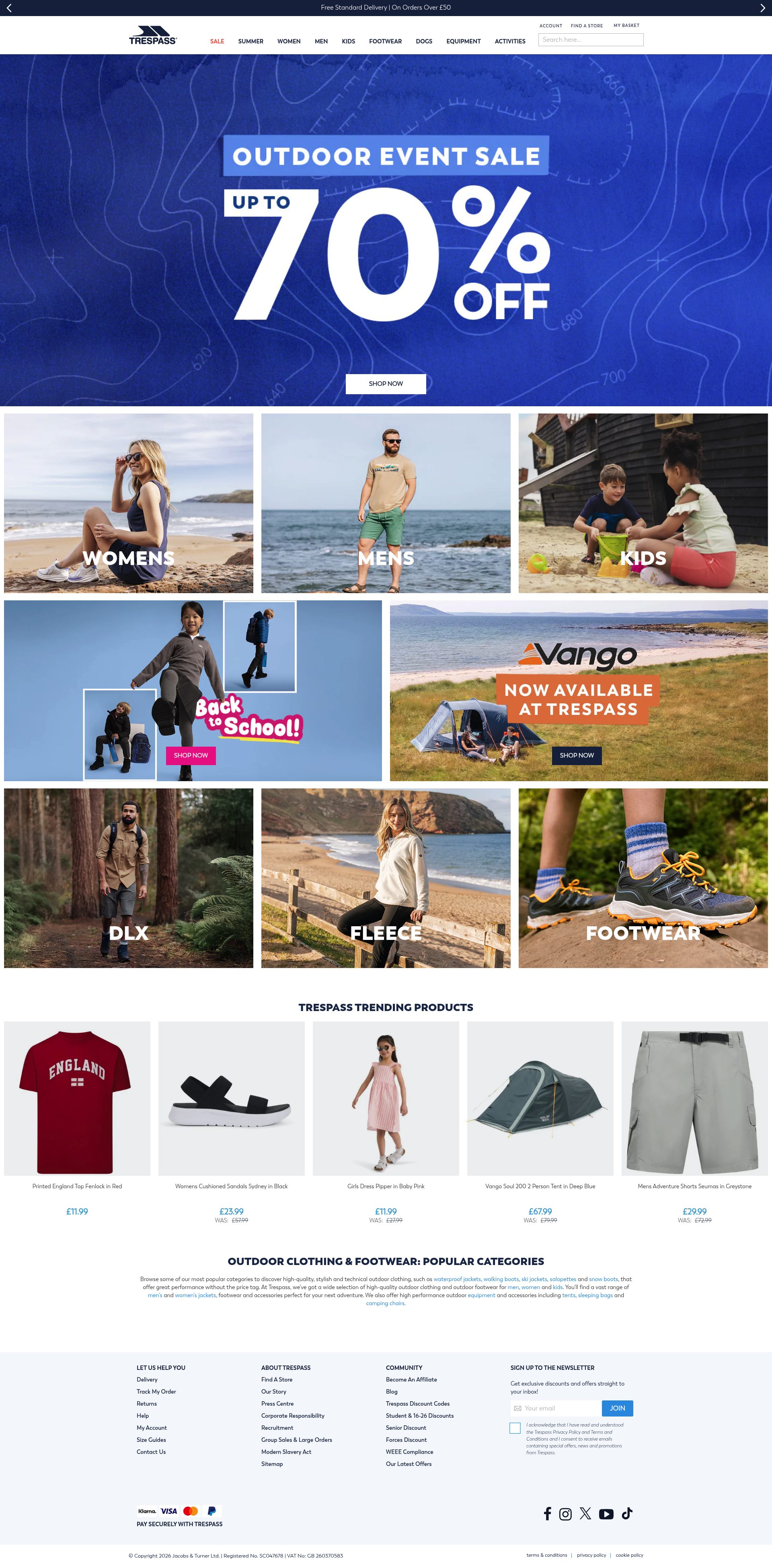 Trespass homepage screenshot