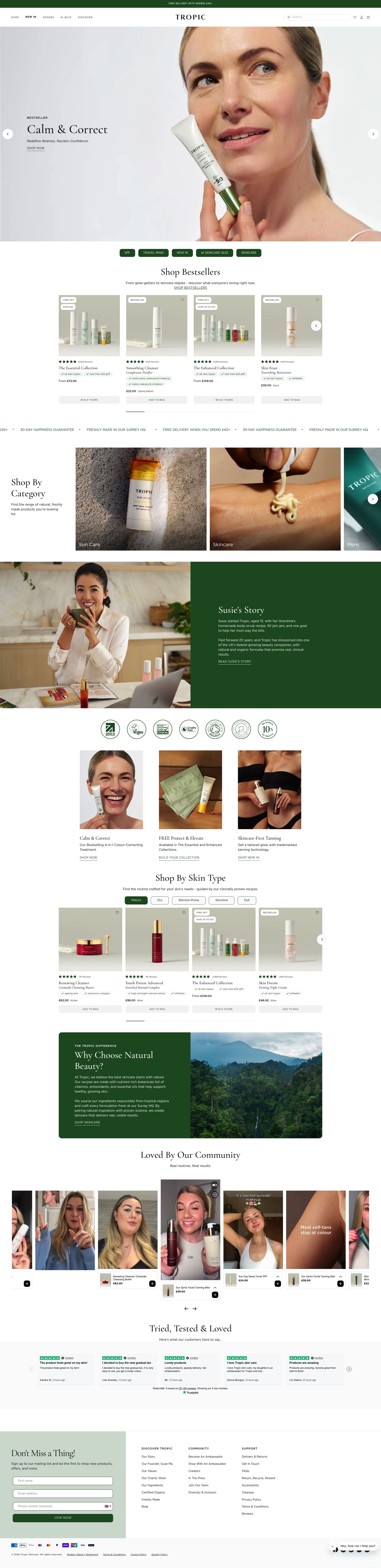 Tropic Skincare homepage screenshot