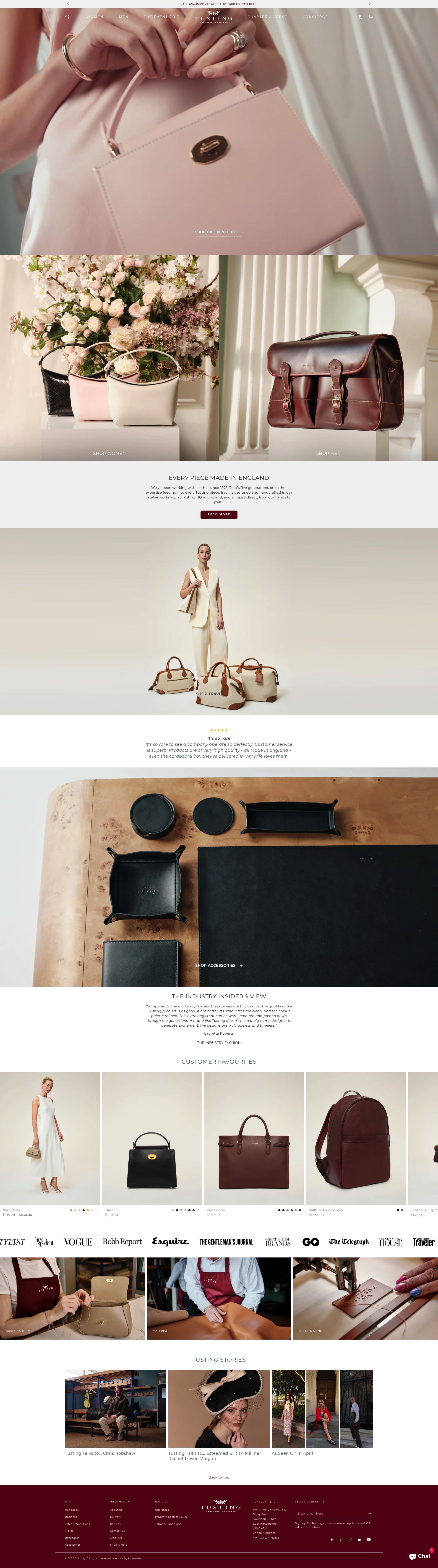 Tusting homepage screenshot