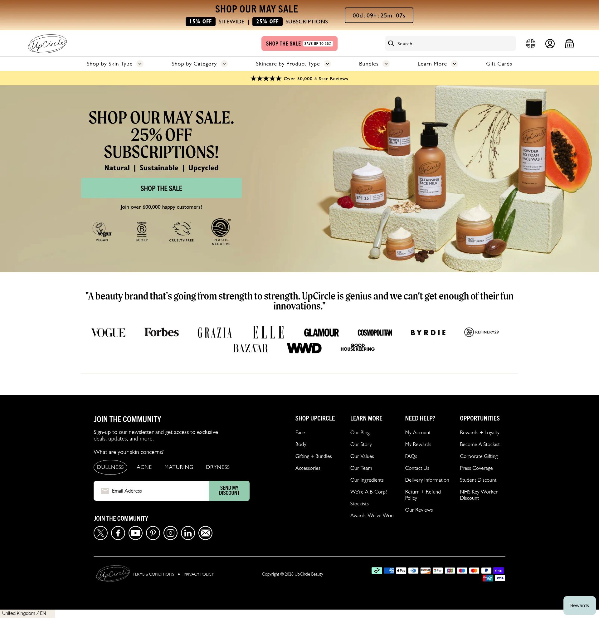 Upcircle Beauty homepage screenshot