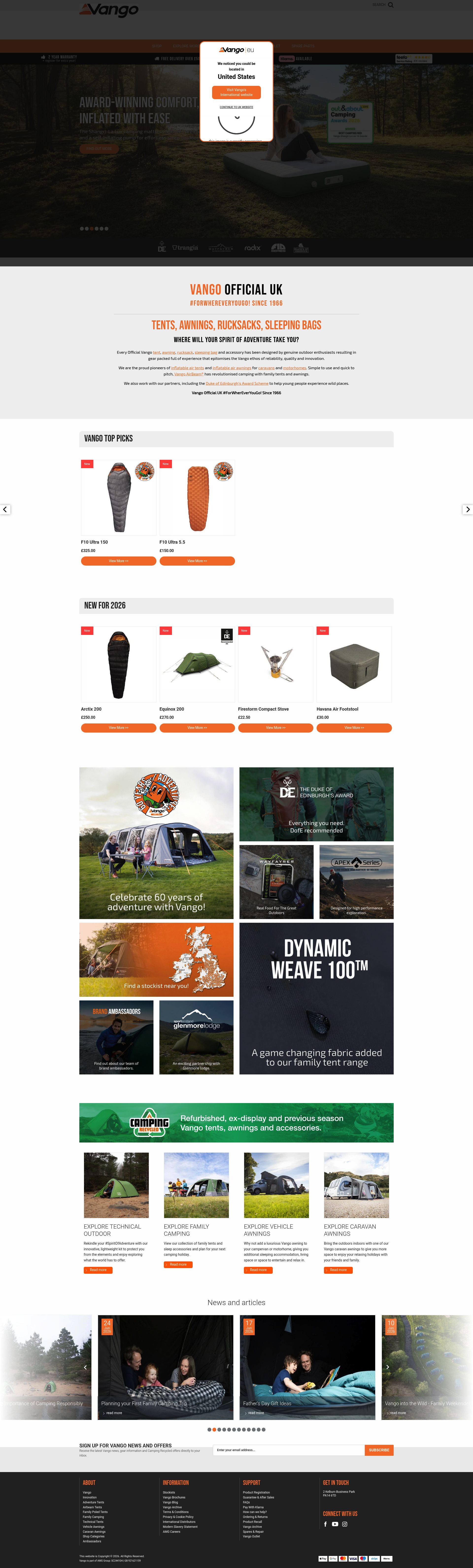 Vango homepage screenshot