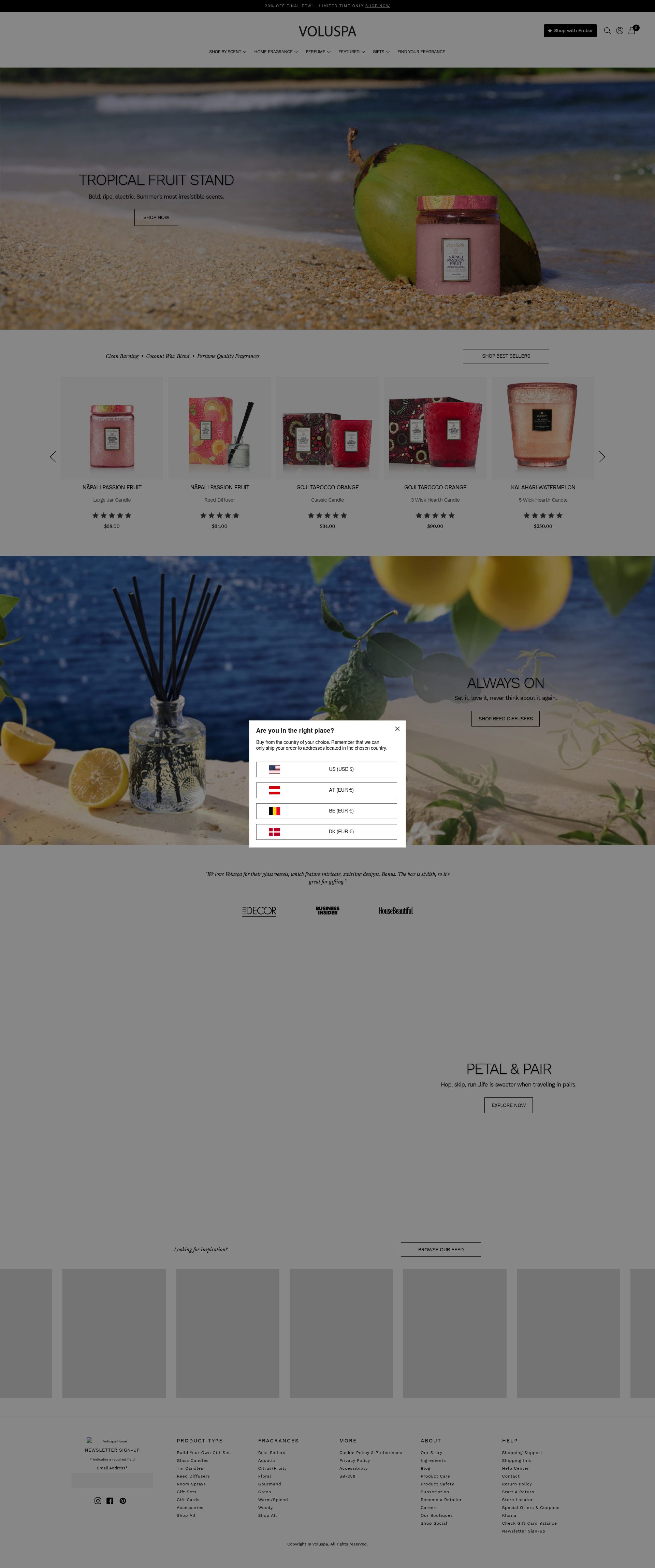 Voluspa homepage screenshot