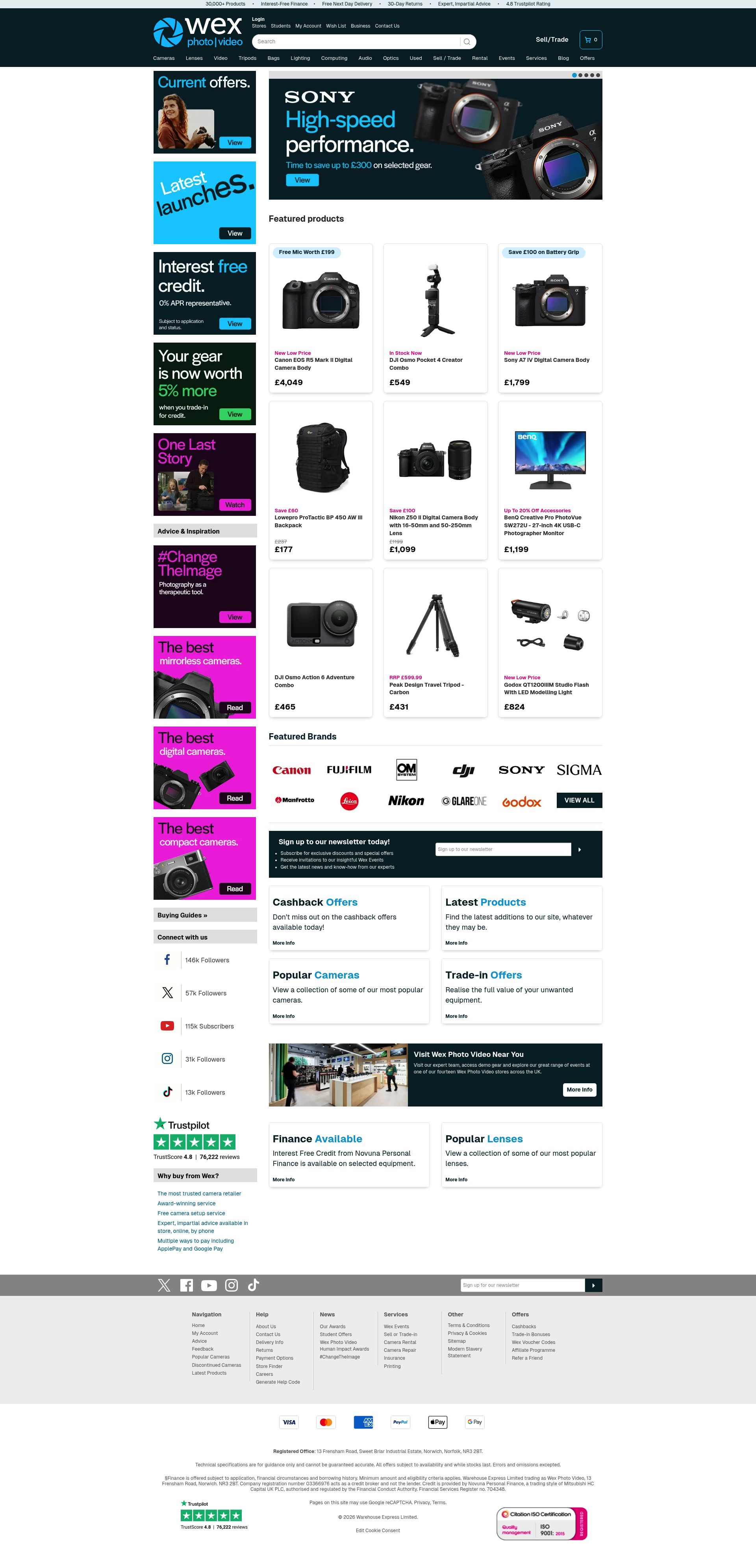 Wex Photo Video homepage screenshot