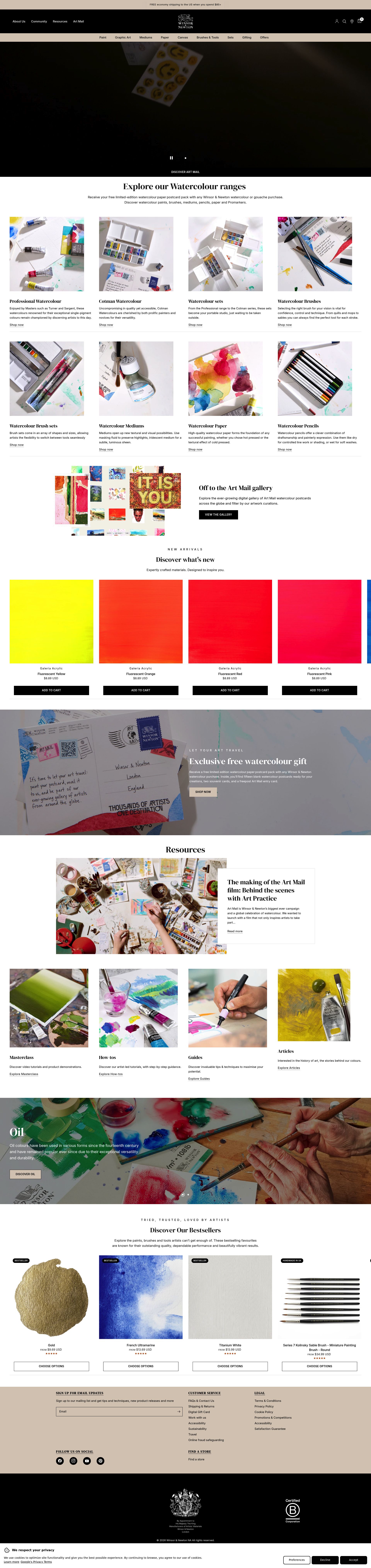 Winsor And Newton homepage screenshot