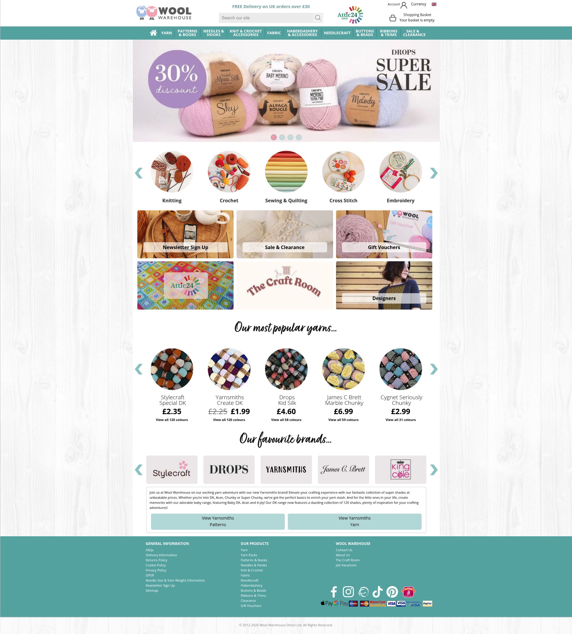 Wool Warehouse homepage screenshot