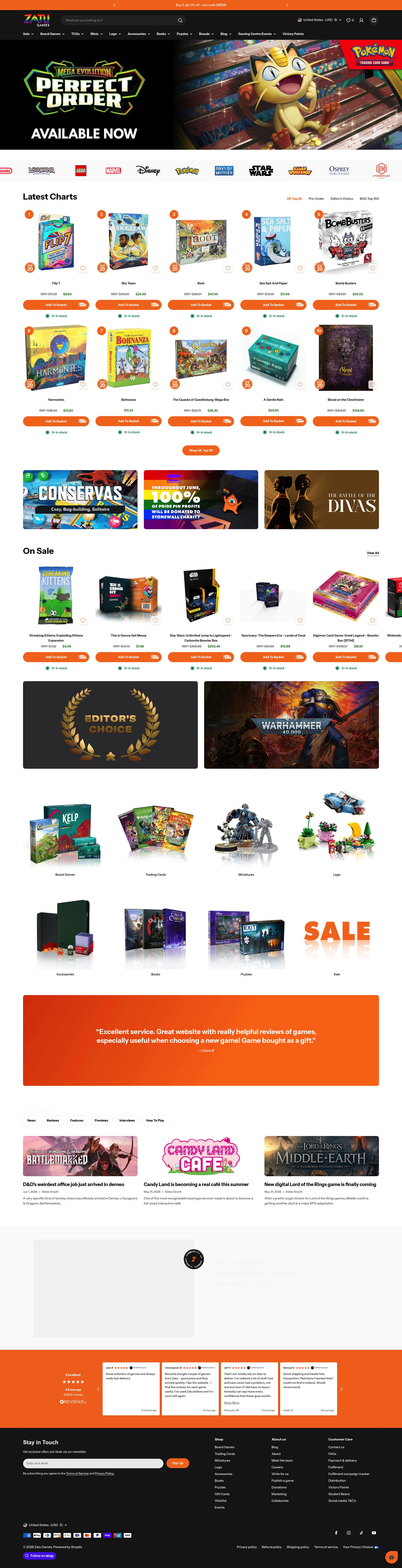 Zatu Games homepage screenshot